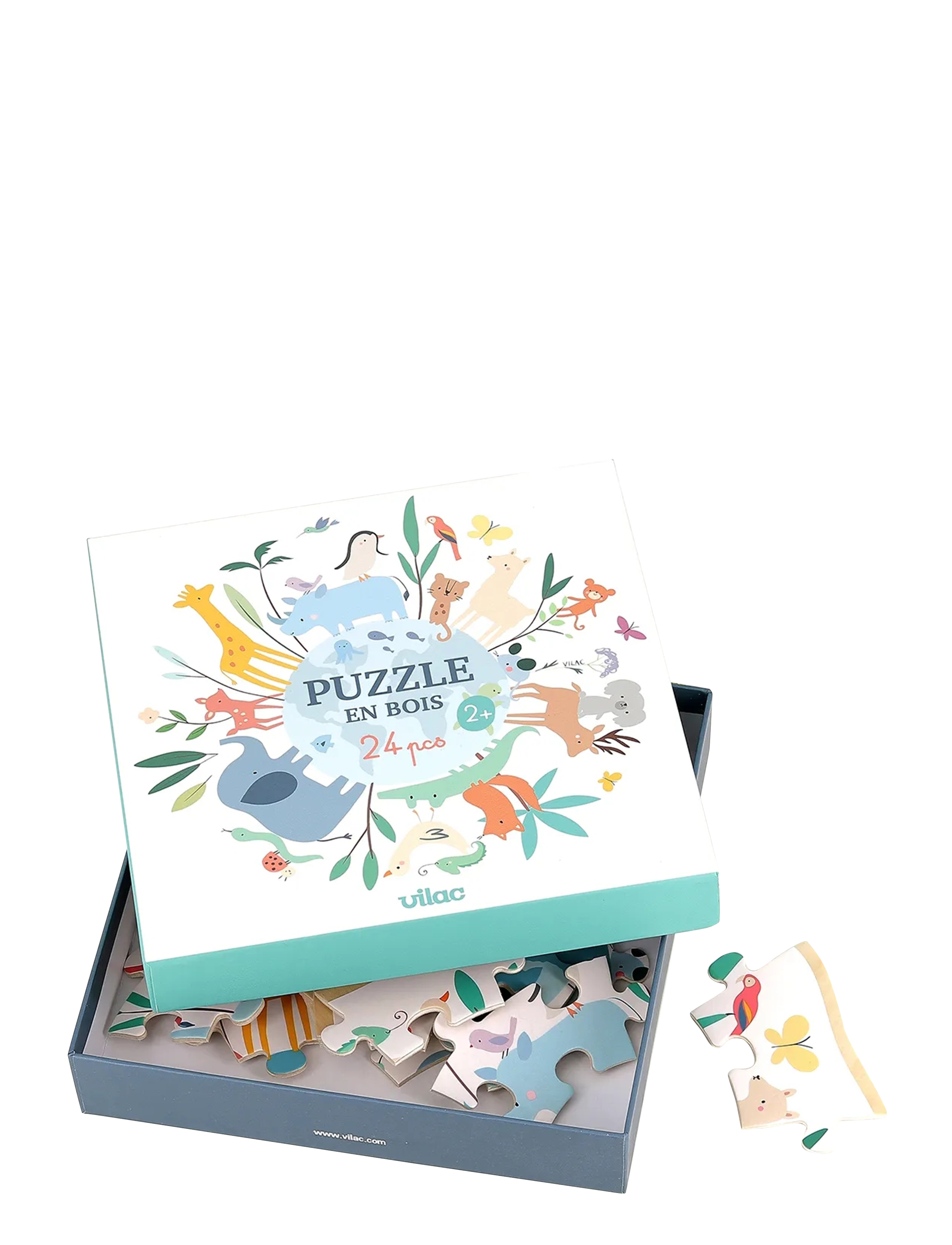 Vilac - Wooden Puzzle 24 pcs - The World by Sarah Betz - træpuslespil - white - 2