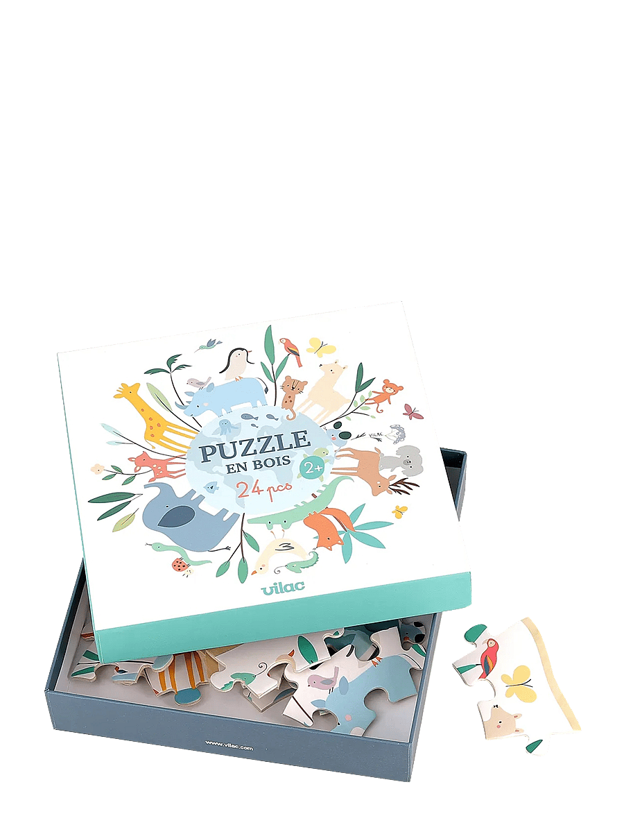 Vilac - Wooden Puzzle 24 pcs - The World by Sarah Betz - puidust pusled - white - 2