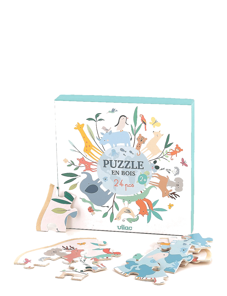Vilac - Wooden Puzzle 24 pcs - The World by Sarah Betz - puidust pusled - white - 3