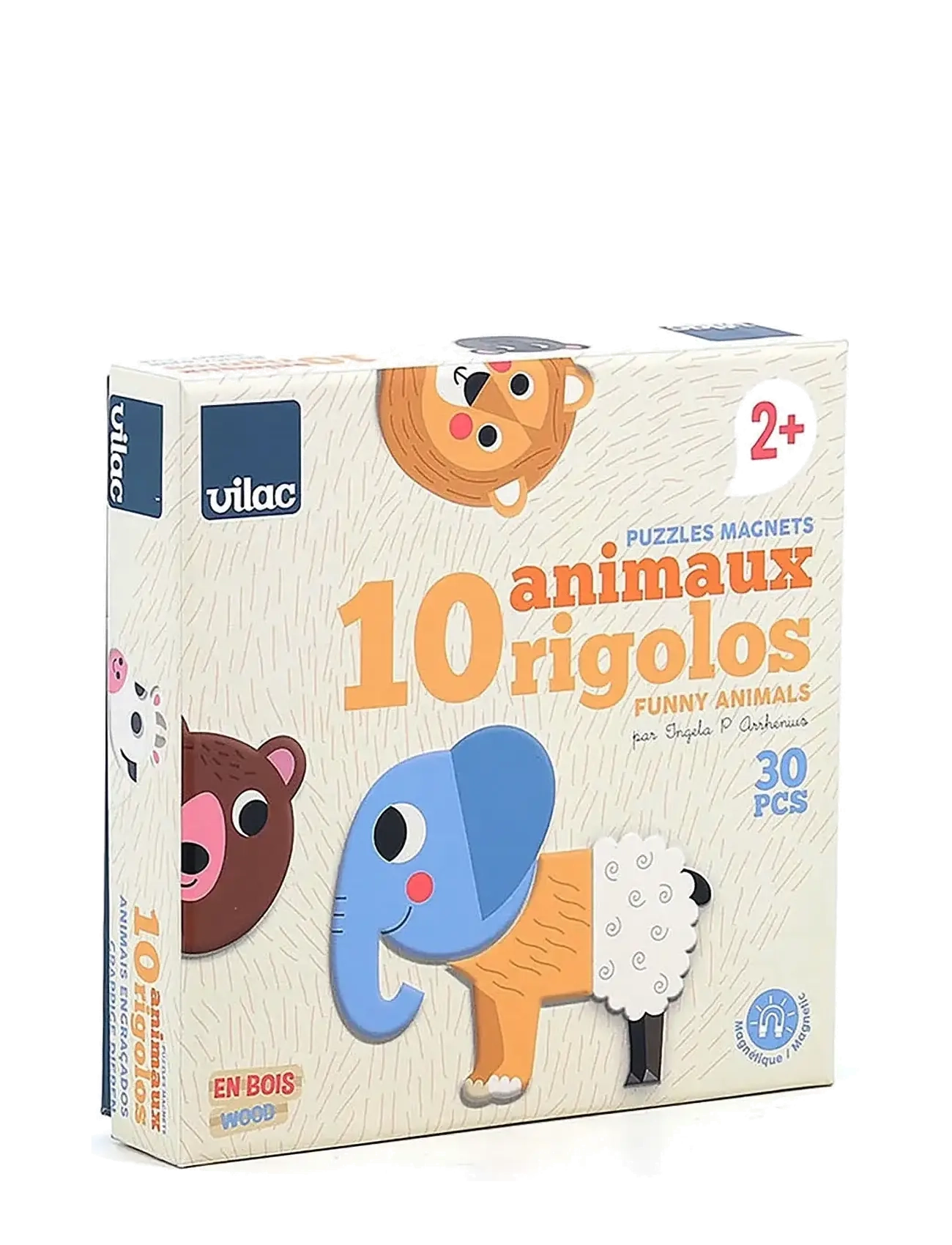 Vilac Magnets 30 Pcs - 10 Funny Animals, One Size, Multi/patterned, Puslespil > Puslespil Af Træ, Børn
