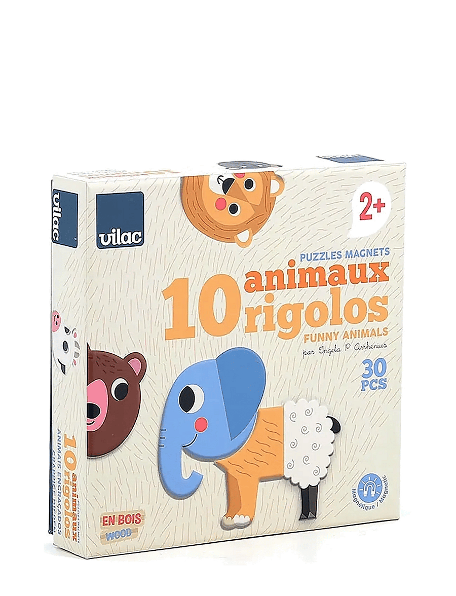 Vilac - Magnets 30 pcs - 10 Funny Animals - puidust pusled - multi - 0
