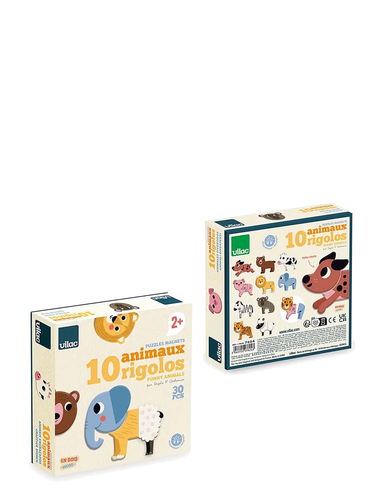 Vilac - Magnets 30 pcs - 10 Funny Animals - træpuslespil - multi - 4