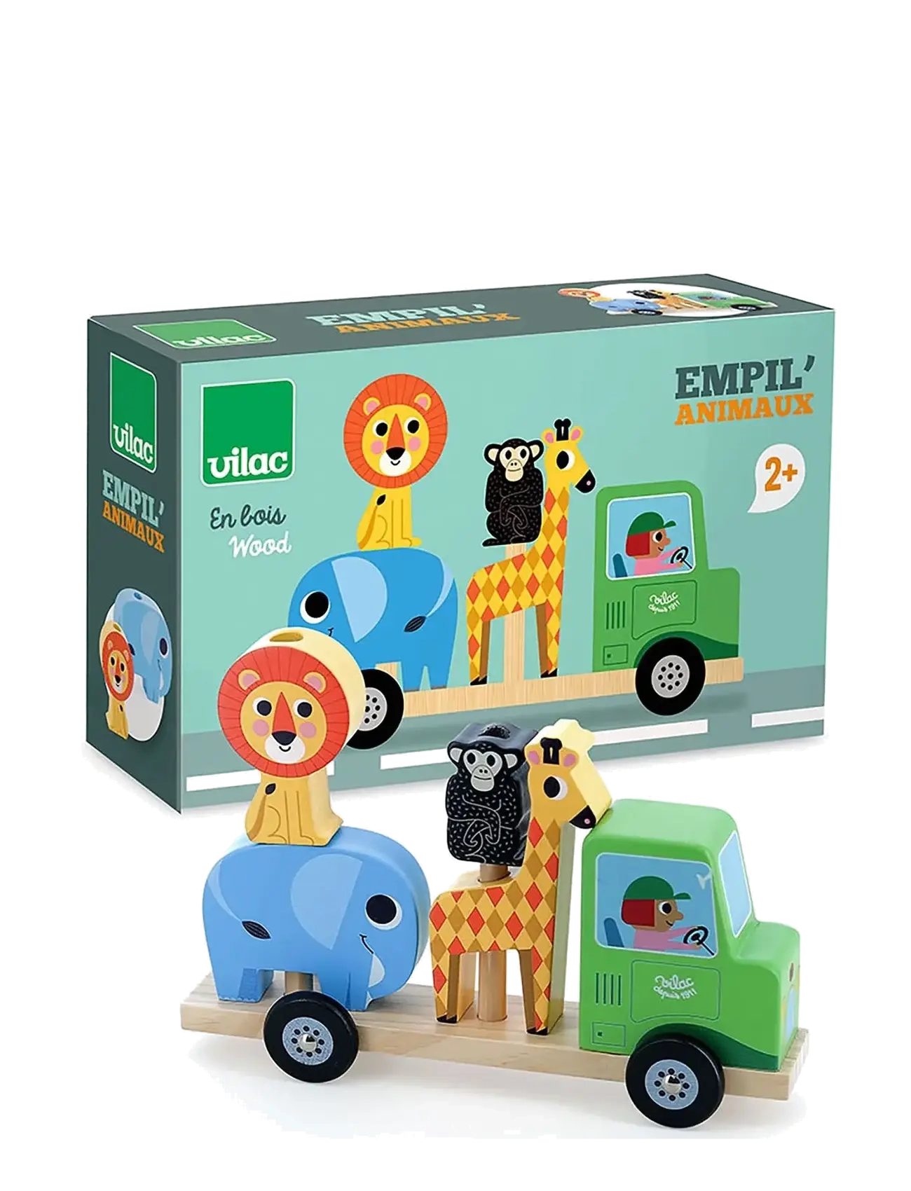 Vilac - Tractor with Trailer and Stacking Animals - stapelbara klossar - multi - 3