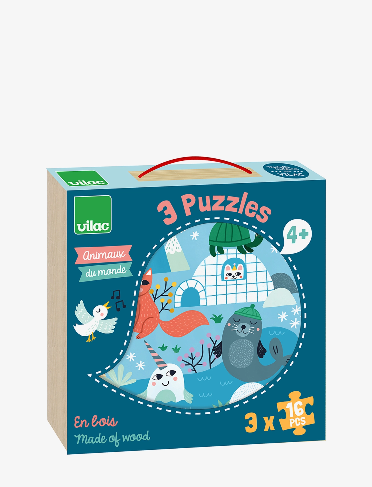 Vilac Puzzle 3X16 Pcs Animals Of The World By Michelle Carlslund, One Size, Puzzles, Mehrfarbig/gemustert - Wooden Kinder