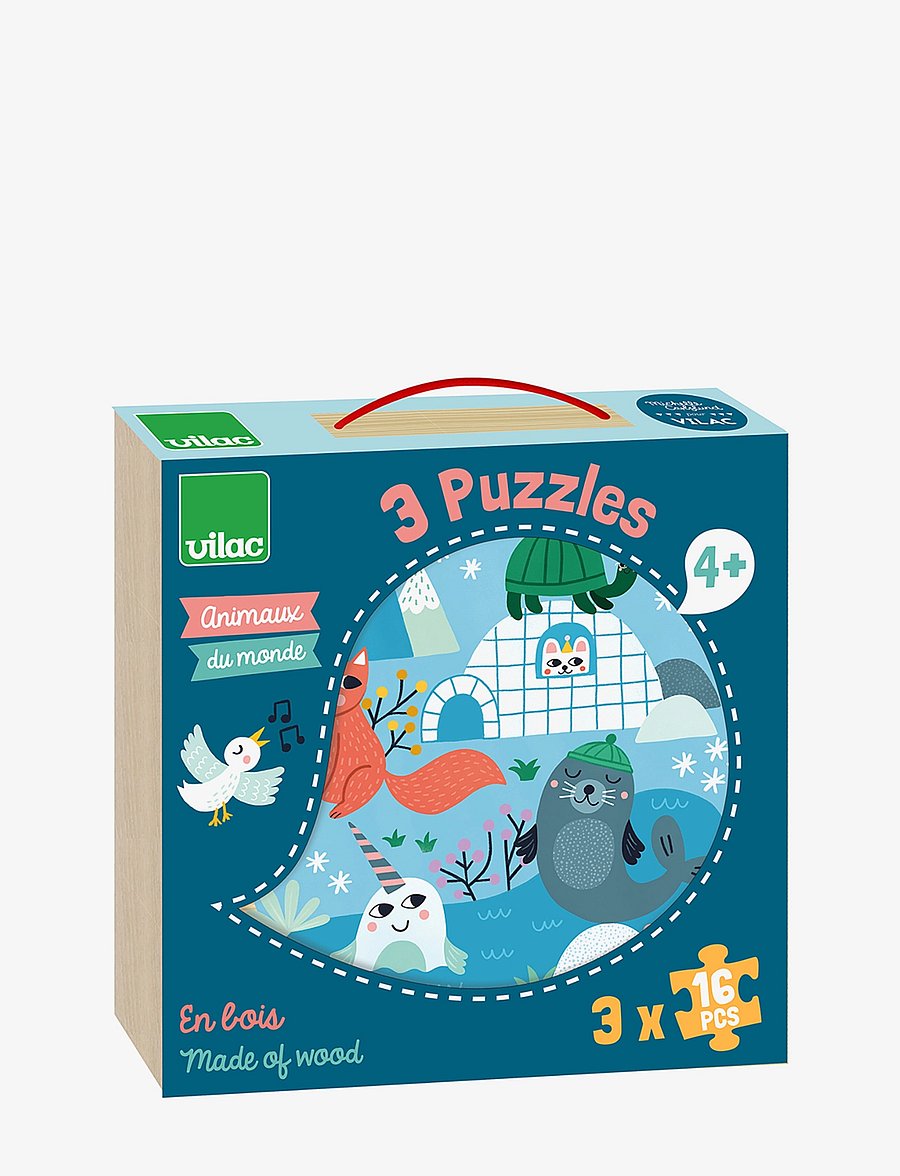 Vilac - Puzzle 3x16 pcs - Animals of the World by Michelle Carlslund - puidust pusled - multi - 0
