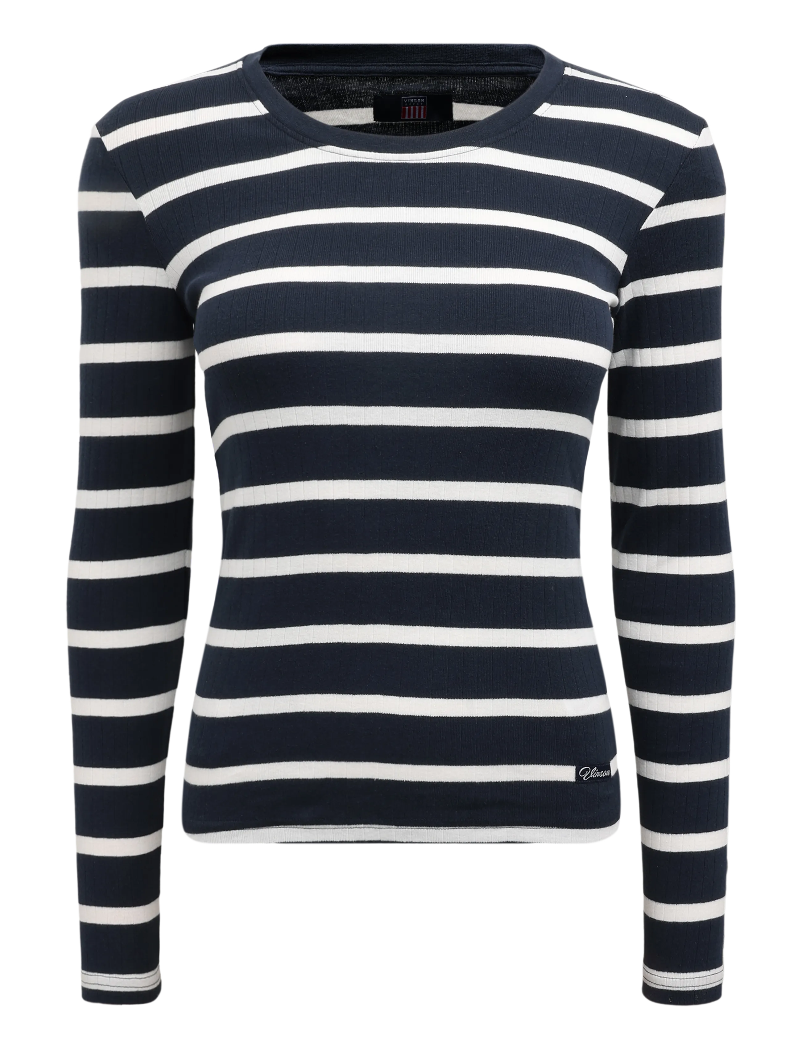 VINSON VWHELENA STRP TOP LS RIB - T-shirts & Toppar - DARK SAPPHIRE STRIPED / navy