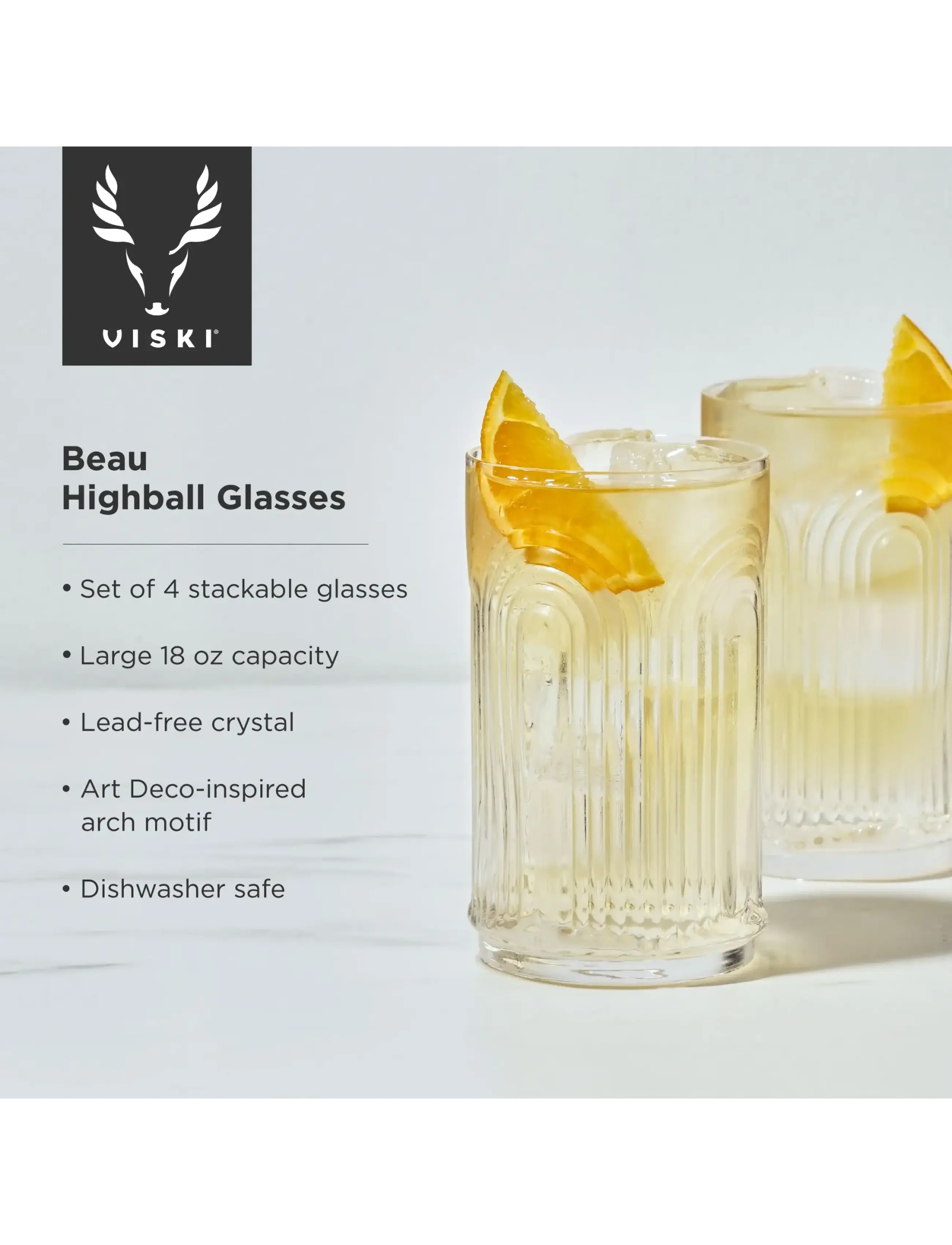 Viski - Deco Beau Crystal Highball Glasses Viski® - transparent - 4