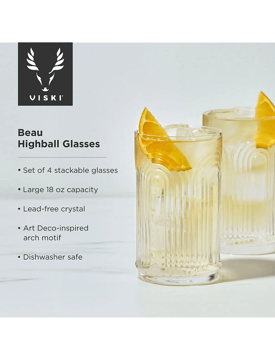 Viski - Deco Beau Crystal Highball Glasses Viski® - transparent - 4