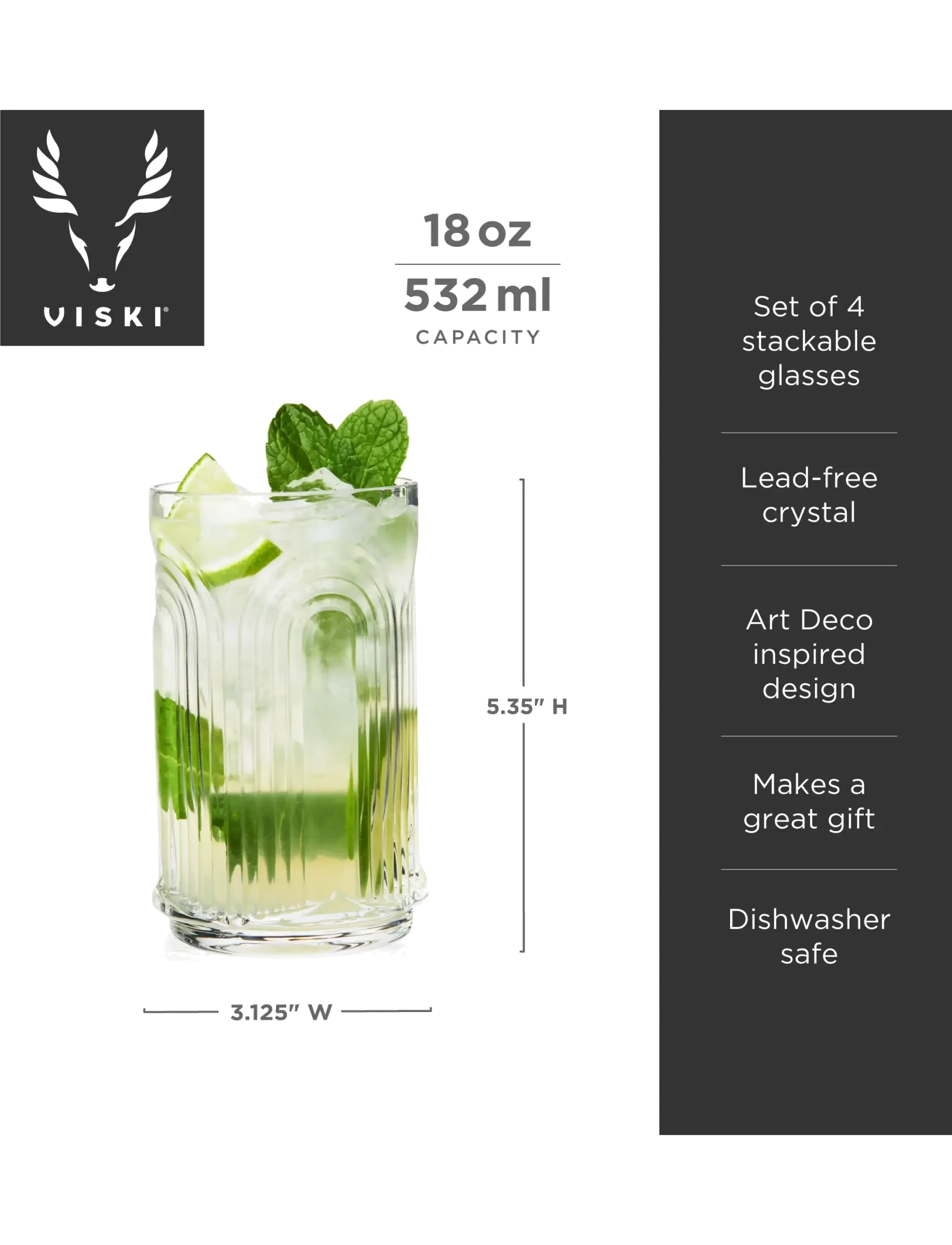 Viski - Deco Beau Crystal Highball Glasses Viski® - transparent - 5