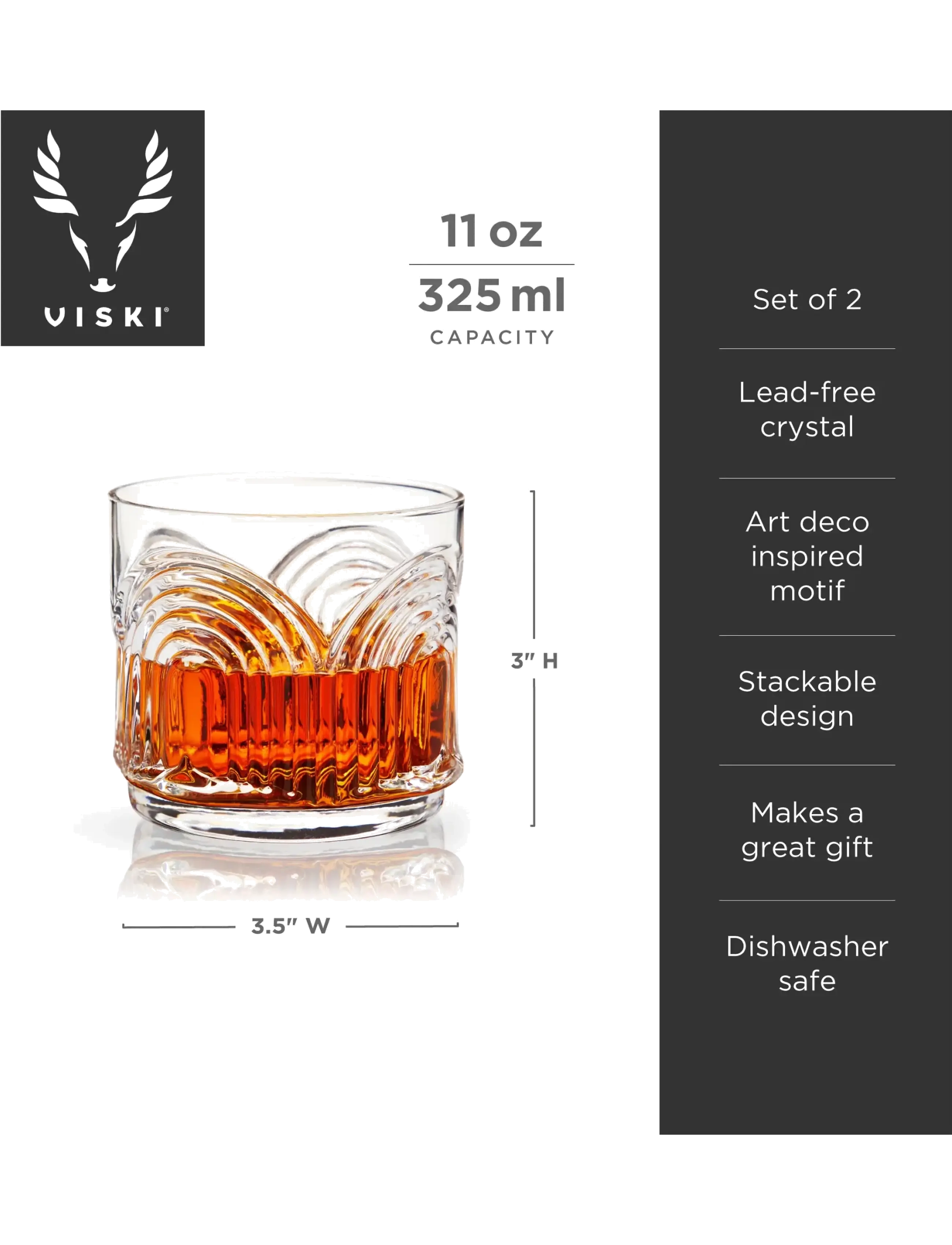 Viski - Deco Beau Crystal Lowball Tumblers Viski® - transparent - 3