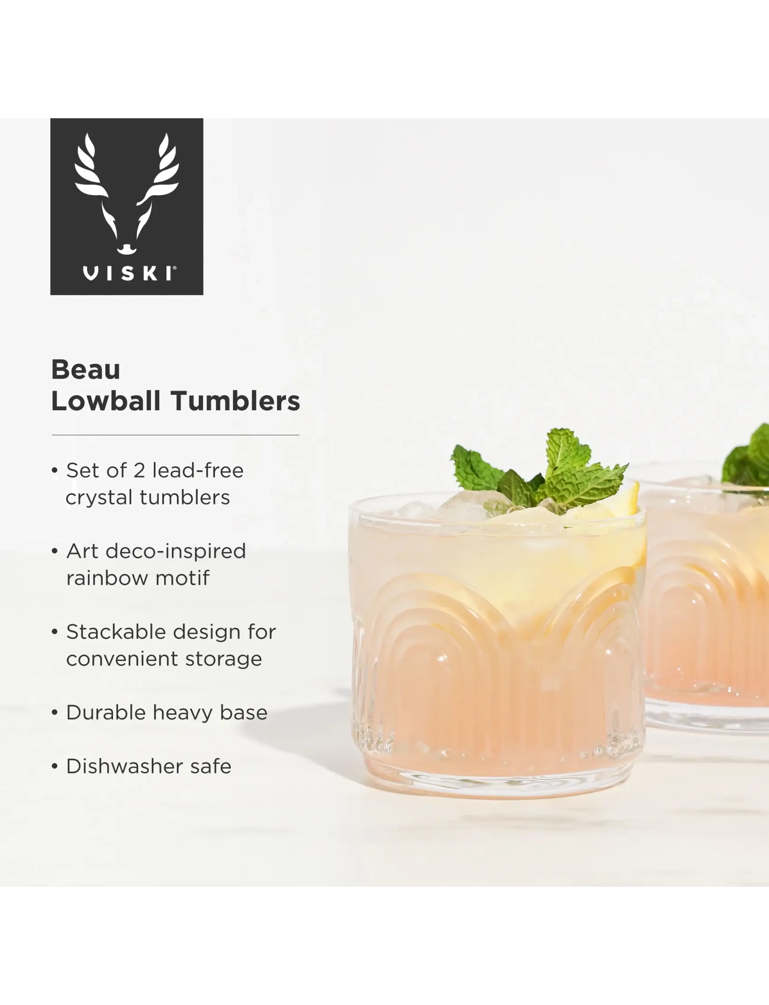 Viski - Deco Beau Crystal Lowball Tumblers Viski® - transparent - 4