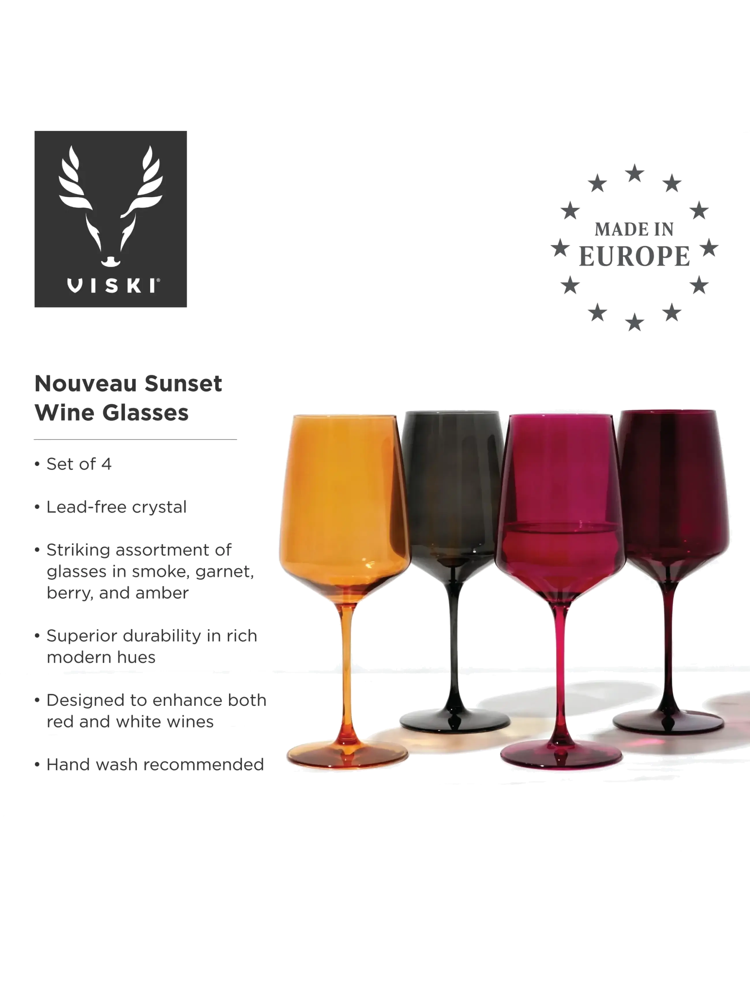 Viski - Reserve Nouveau Crystal Wine Glasses in Sunset Viski® - vitvinsglas - sunset - 4