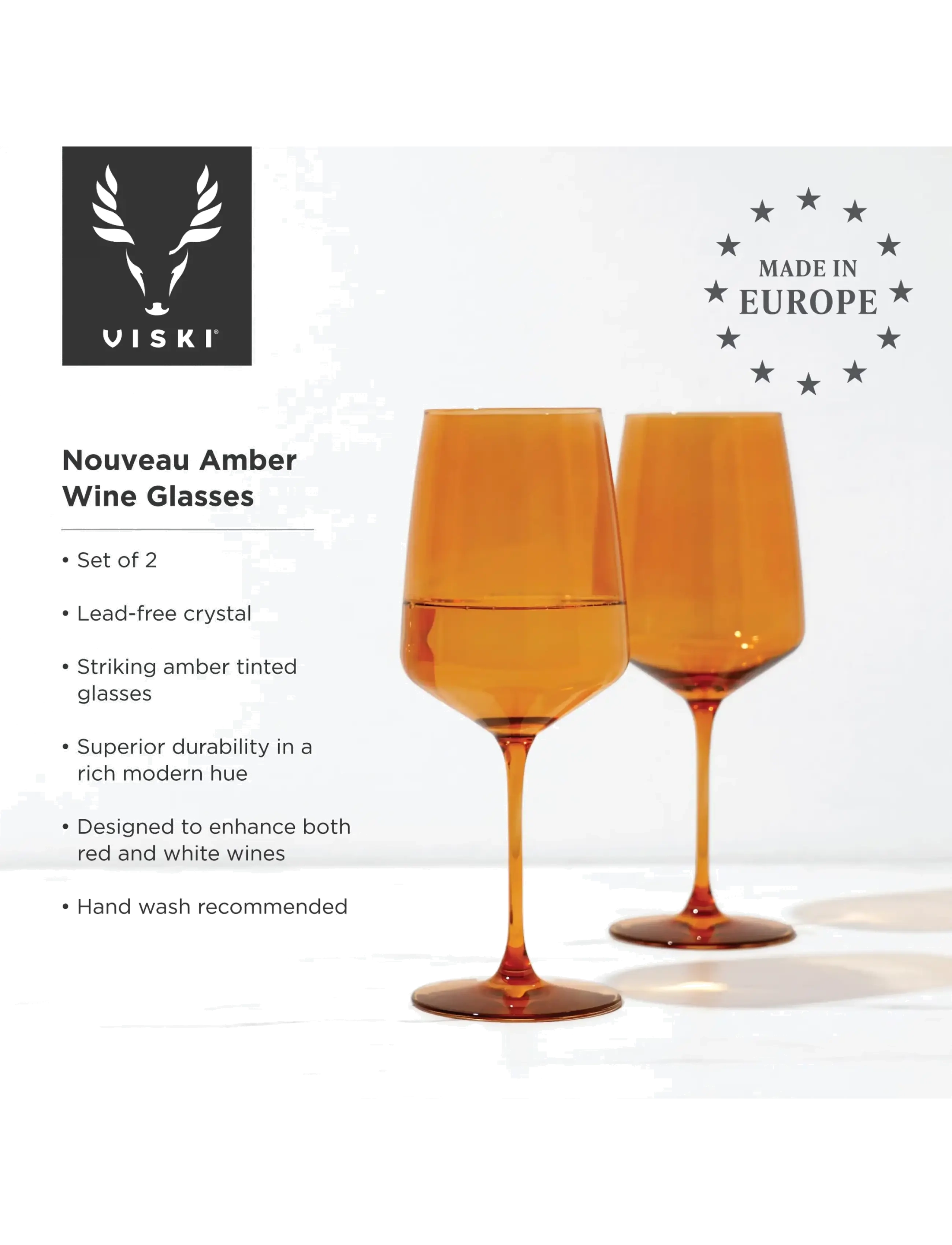 Viski - Reserve Nouveau Crystal Wine Glasses in Amber Viski® - amber - 3