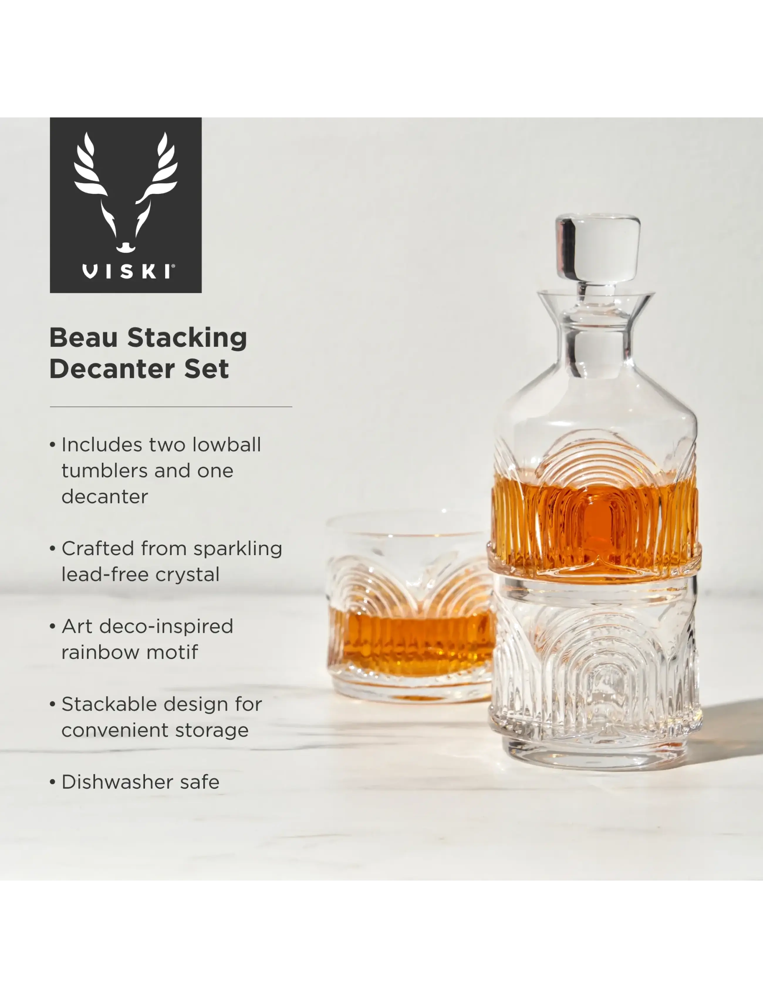 Viski - 3-Piece Deco Beau Crystal Stacking Decanter Viski® - transparent - 2