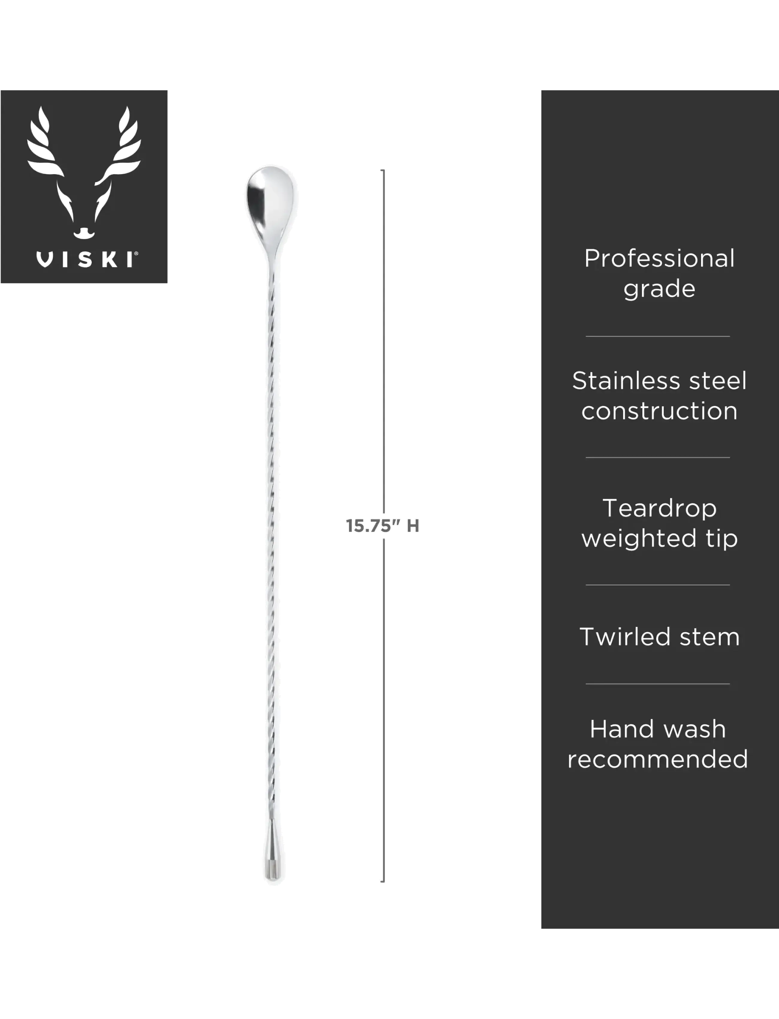 Viski - Harrison Weighted Barspoon in Silver Viski® - shakers & cocktailtillbehör - silver - 2