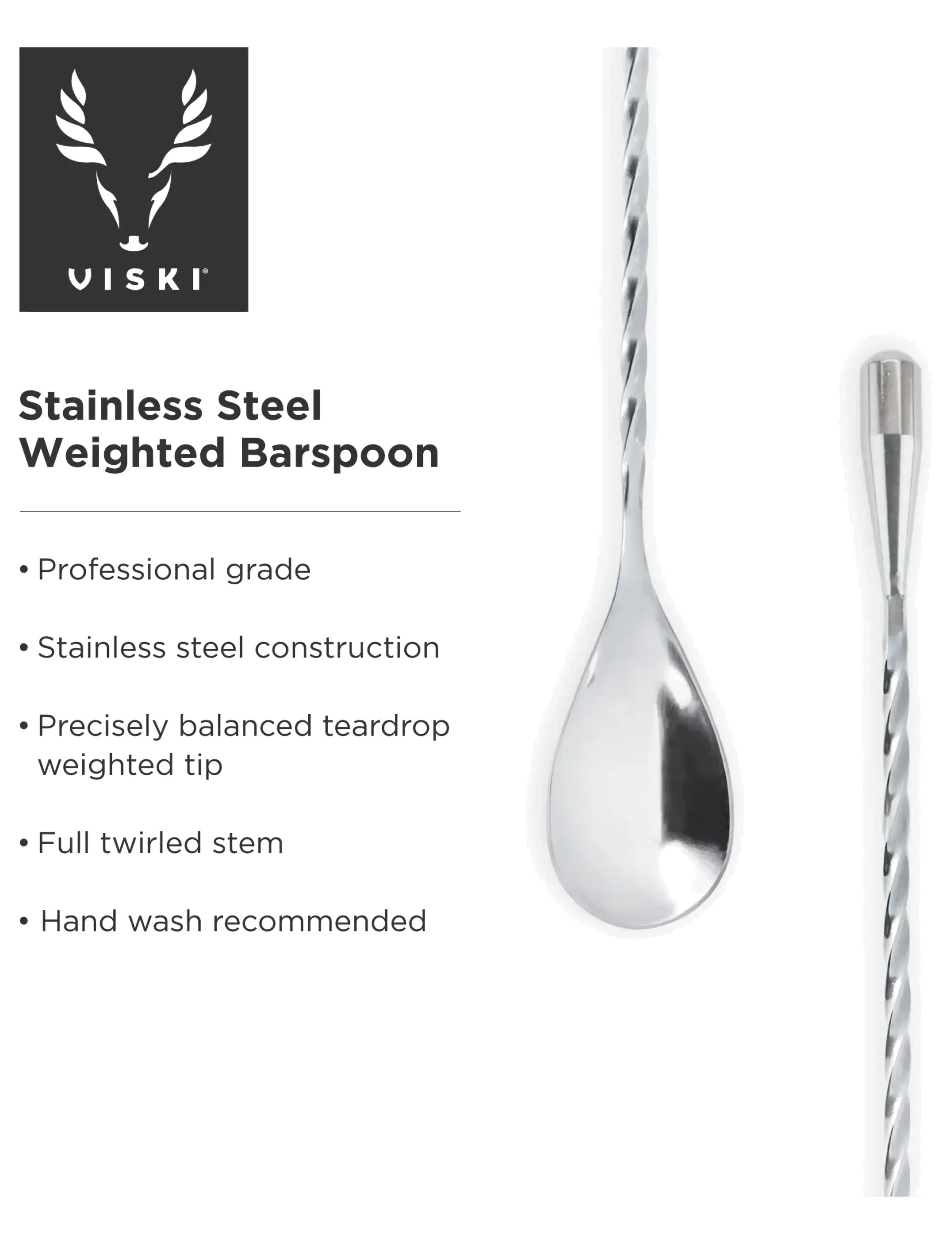 Viski - Harrison Weighted Barspoon in Silver Viski® - shakers & cocktailtillbehör - silver - 3