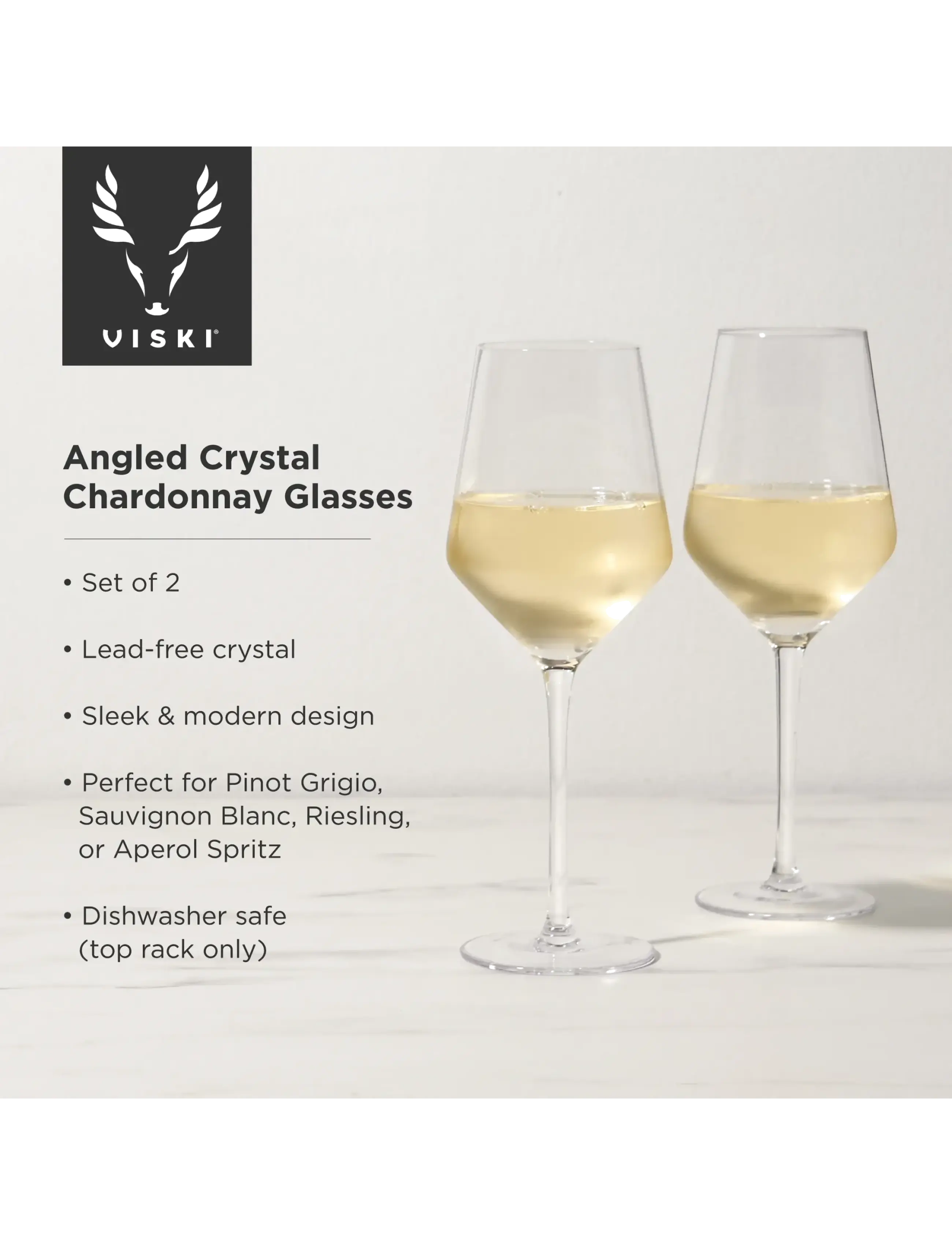 Viski - Raye Crystal Angled Chardonnay Glasses Viski® - vitvinsglas - transparent - 3