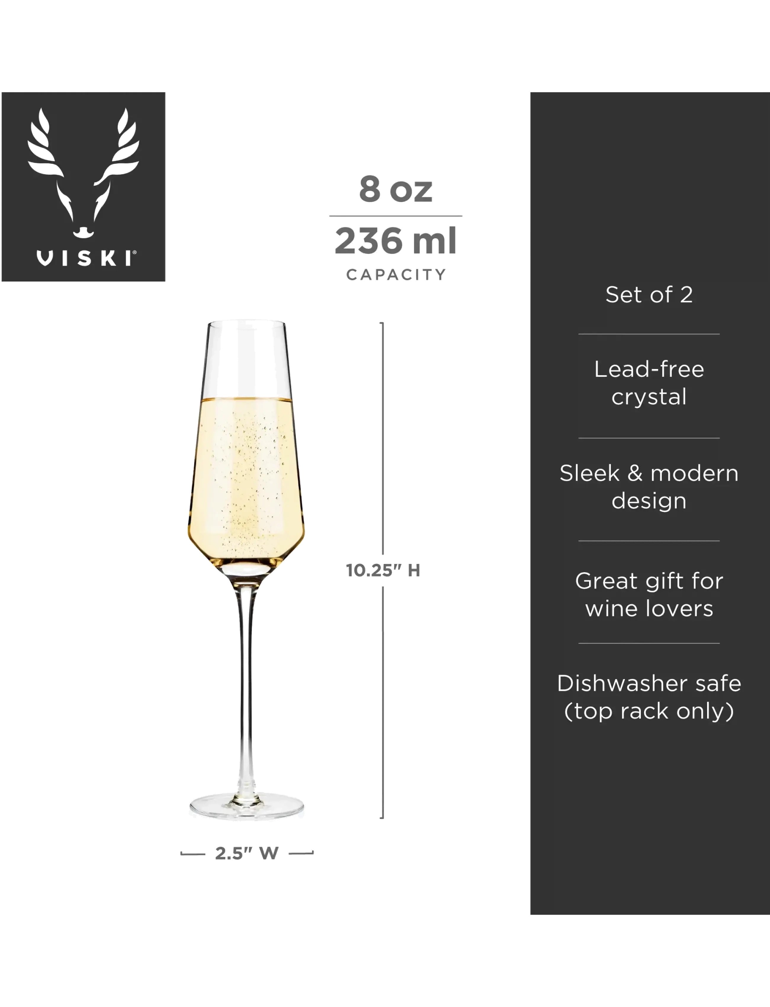 Viski - Raye Crystal Angled Champagne Flutes Viski® - transparent - 4