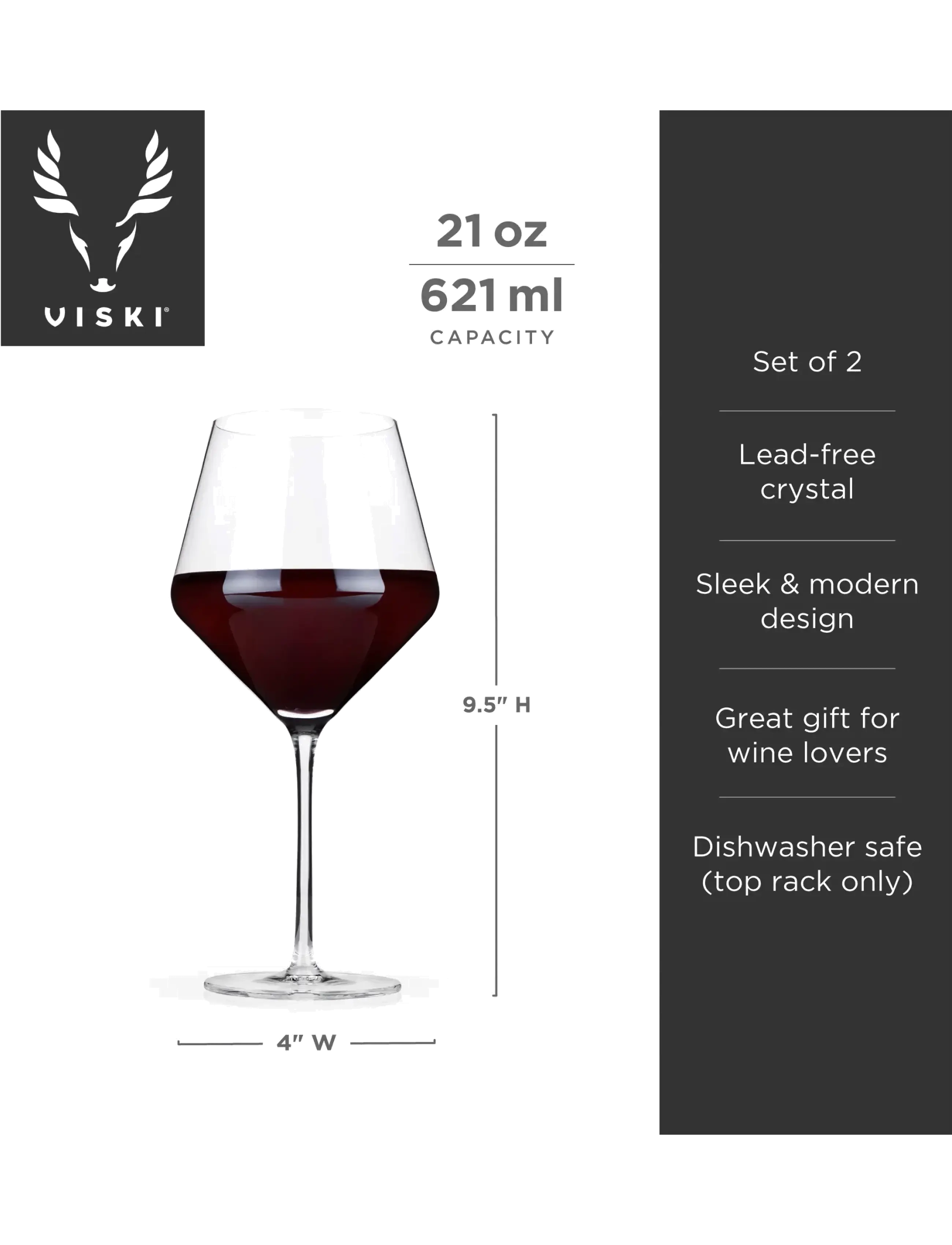 Viski - Raye Crystal Angled Burgundy Glasses Viski® - transparent - 2
