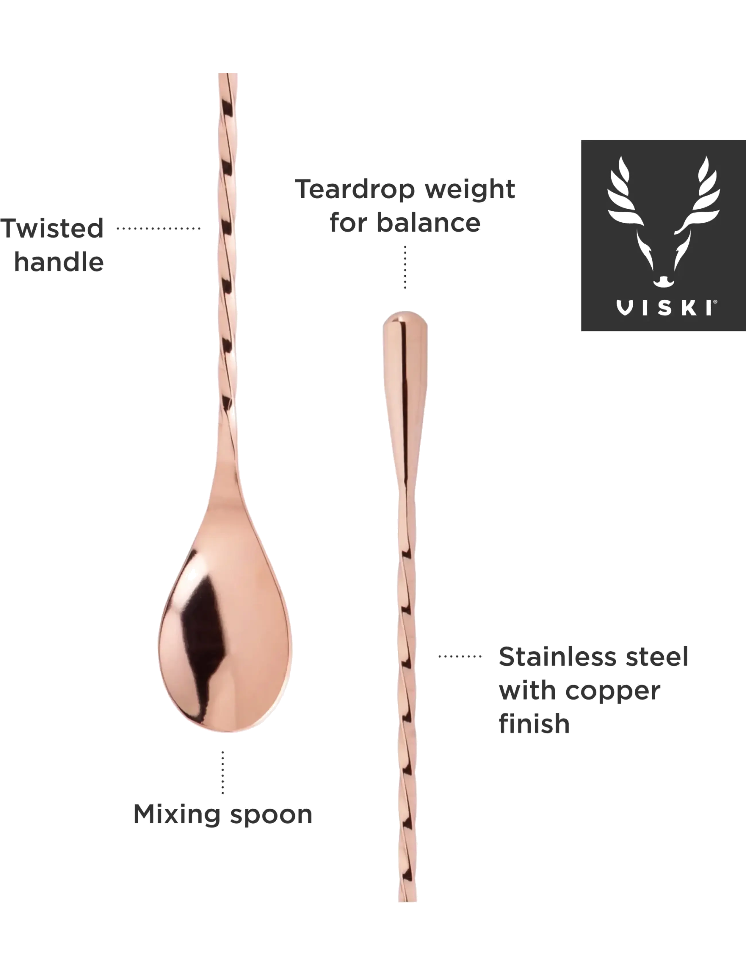 Viski - Summit 40cm Weighted Barspoon in Copper Viski® - copper - 2