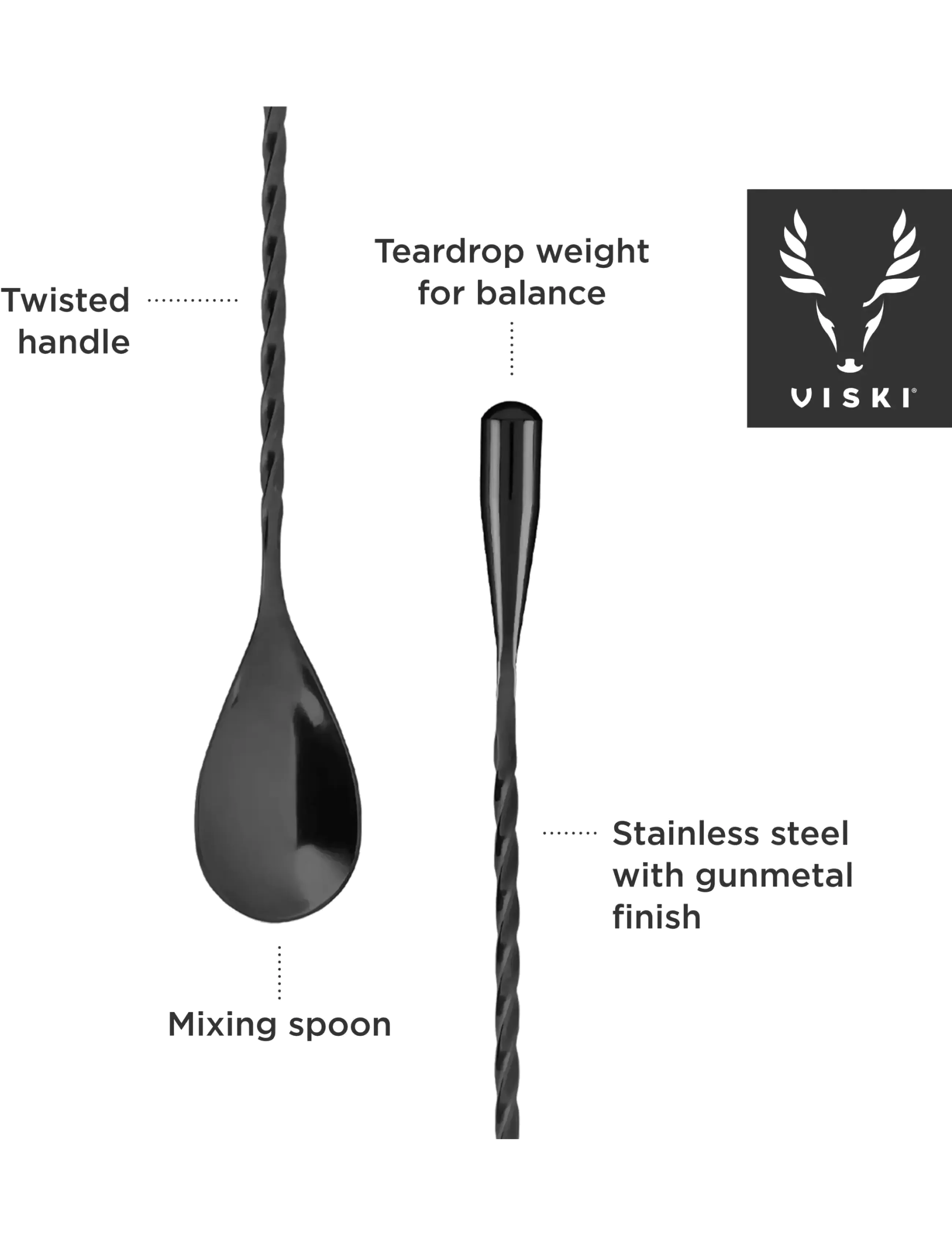 Viski - 40cm Gunmetal Weighted Barspoon by Viski® - gunmetal - 3