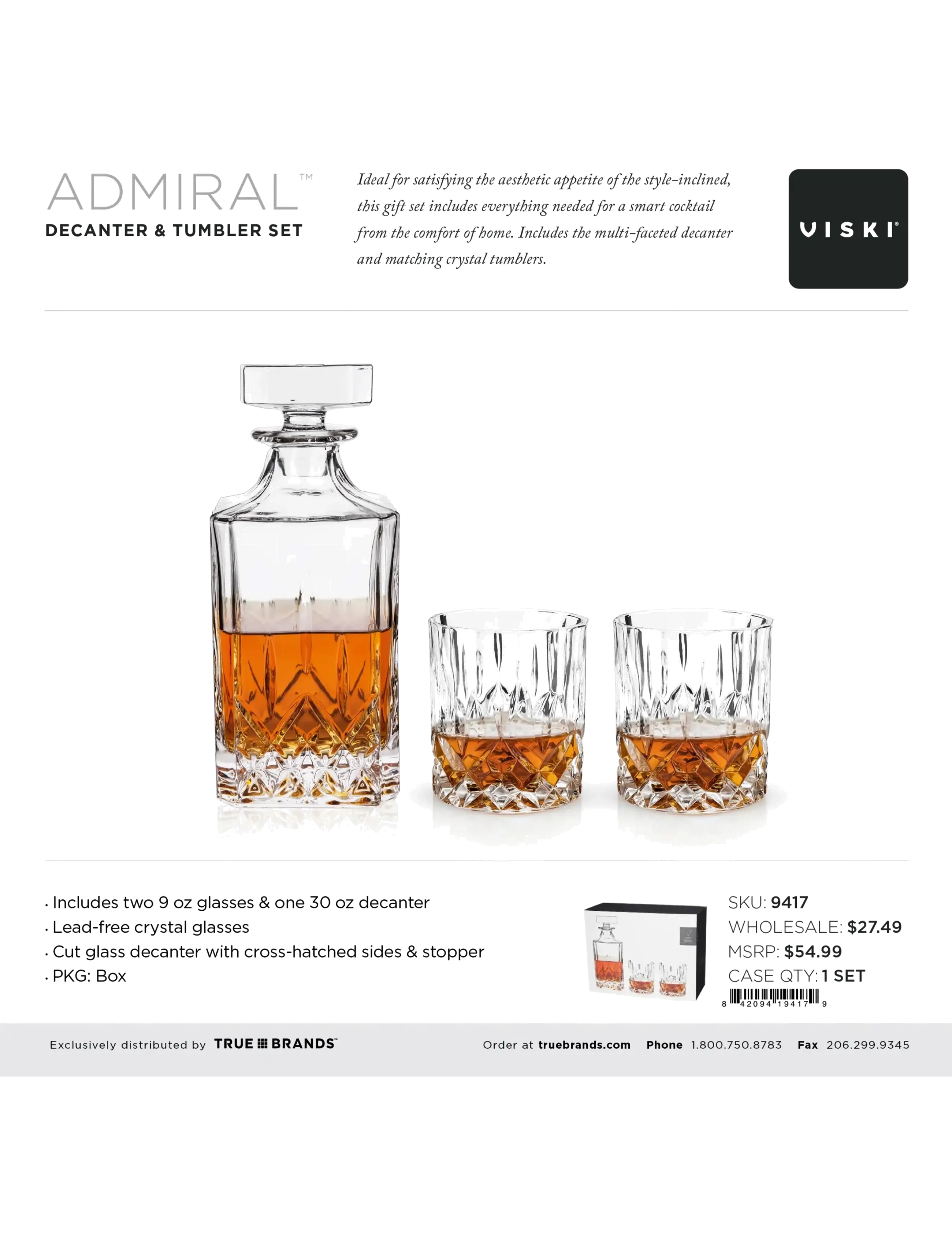 Viski - Admiral™ 3-Piece Decanter & Tumbler Set by Viski® - transparent - 3