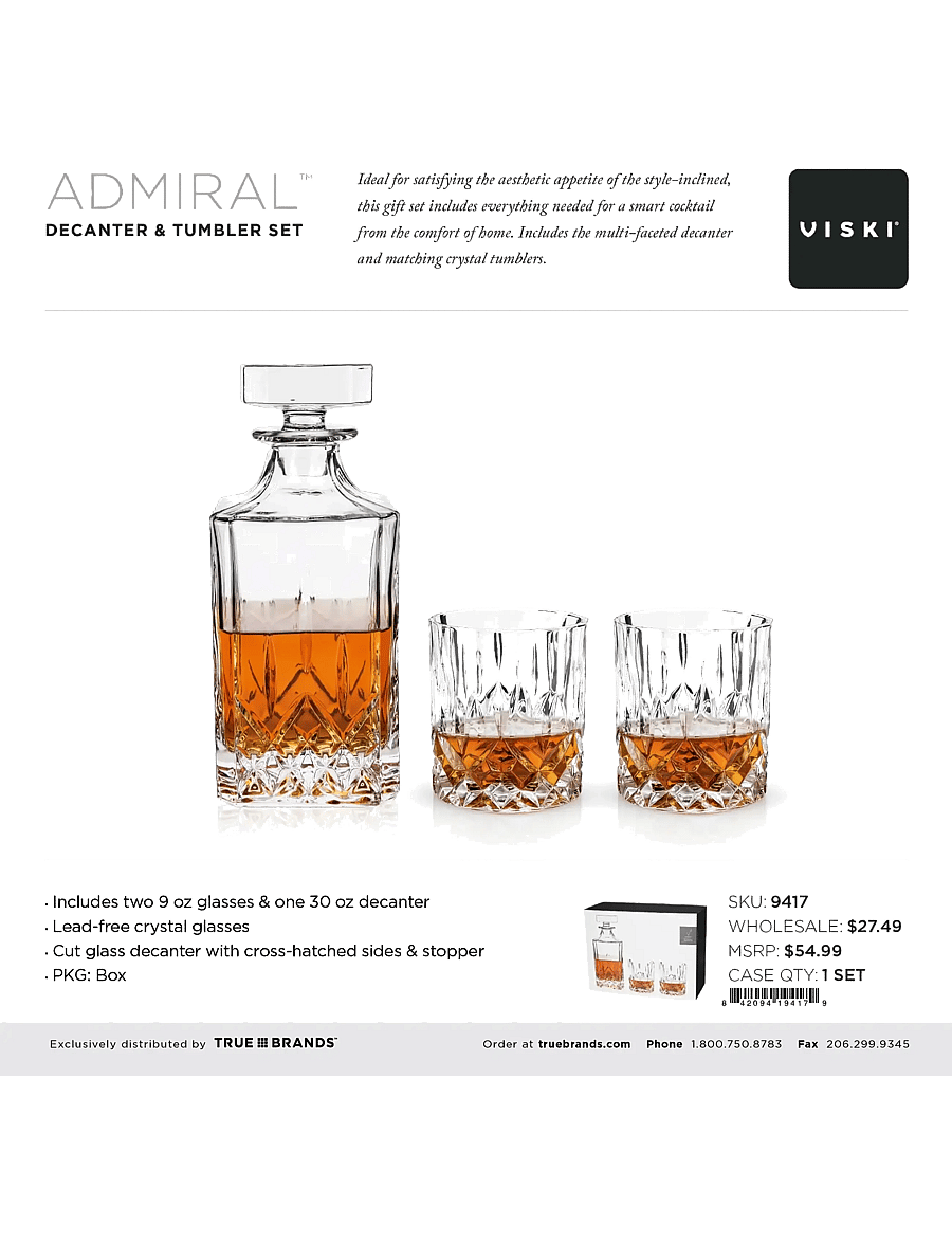 Viski - Admiral™ 3-Piece Decanter & Tumbler Set by Viski® - transparent - 3