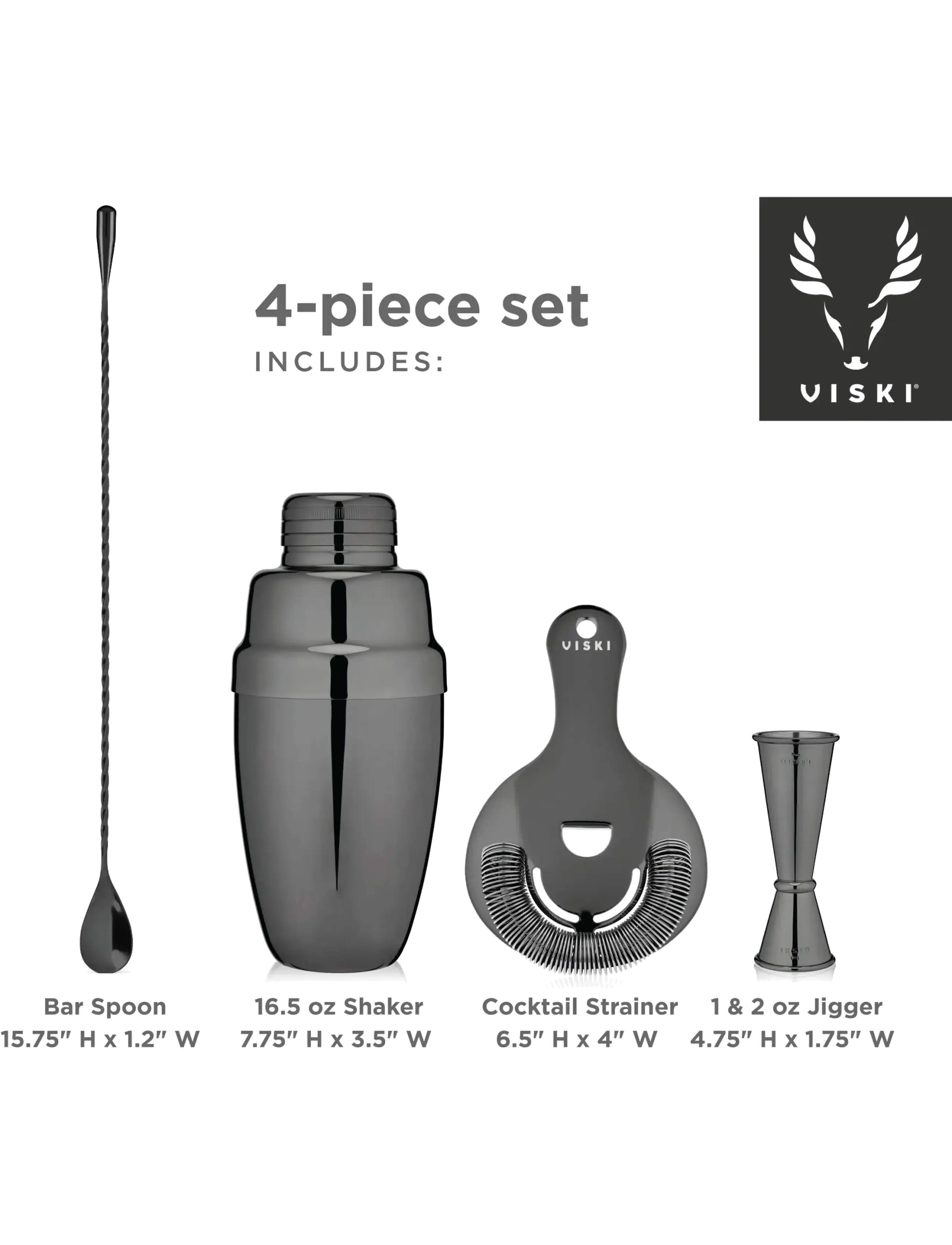 Viski - Gunmetal Mixologist Barware Set by Viski® - shakers & cocktailtillbehör - gunmetal - 3
