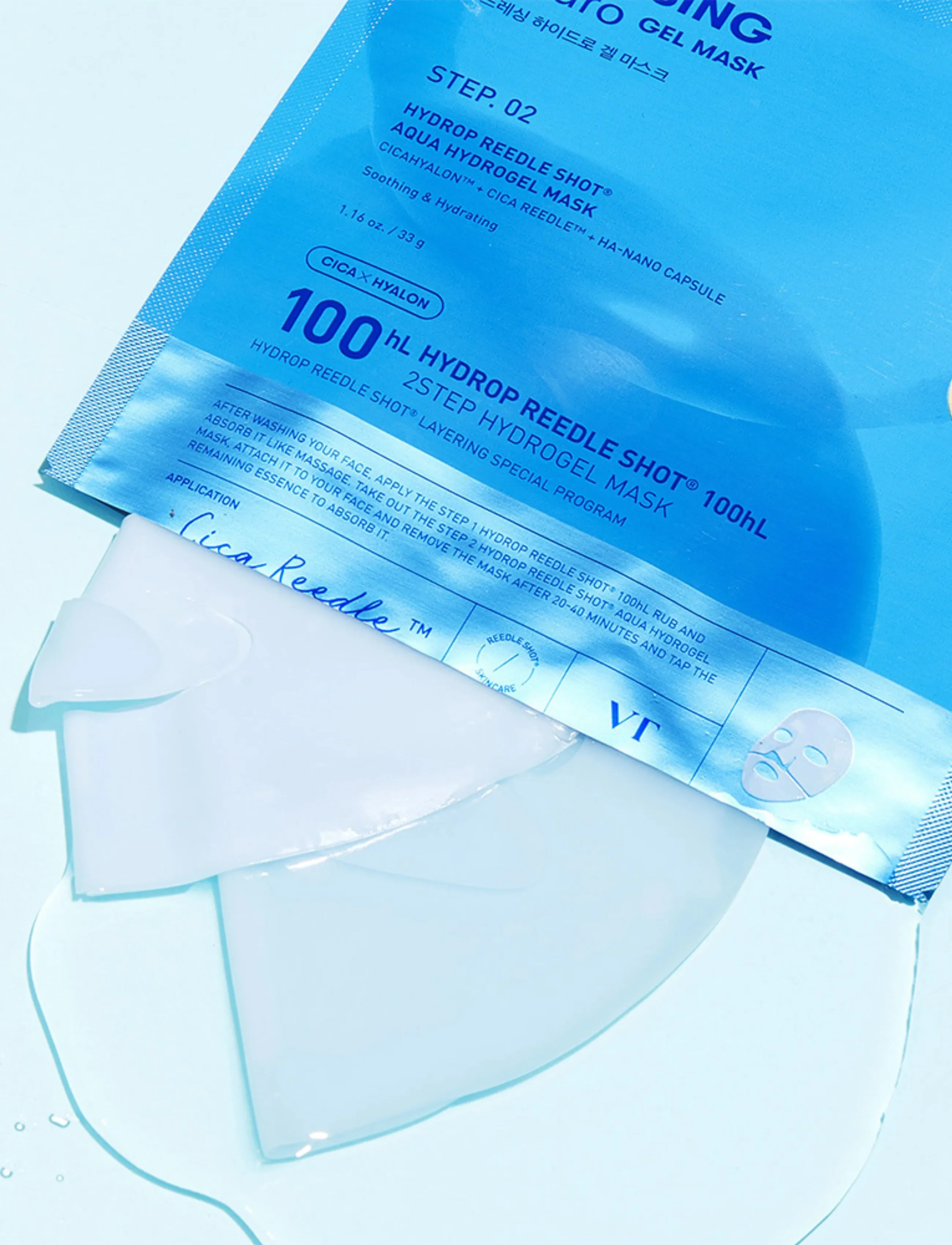 VT Cosmetics Hydrop Reedle Shot 100Hl 2Step Hydrogel Mask, 1 EA, Masks, Blau - Sheetmask, Beauty