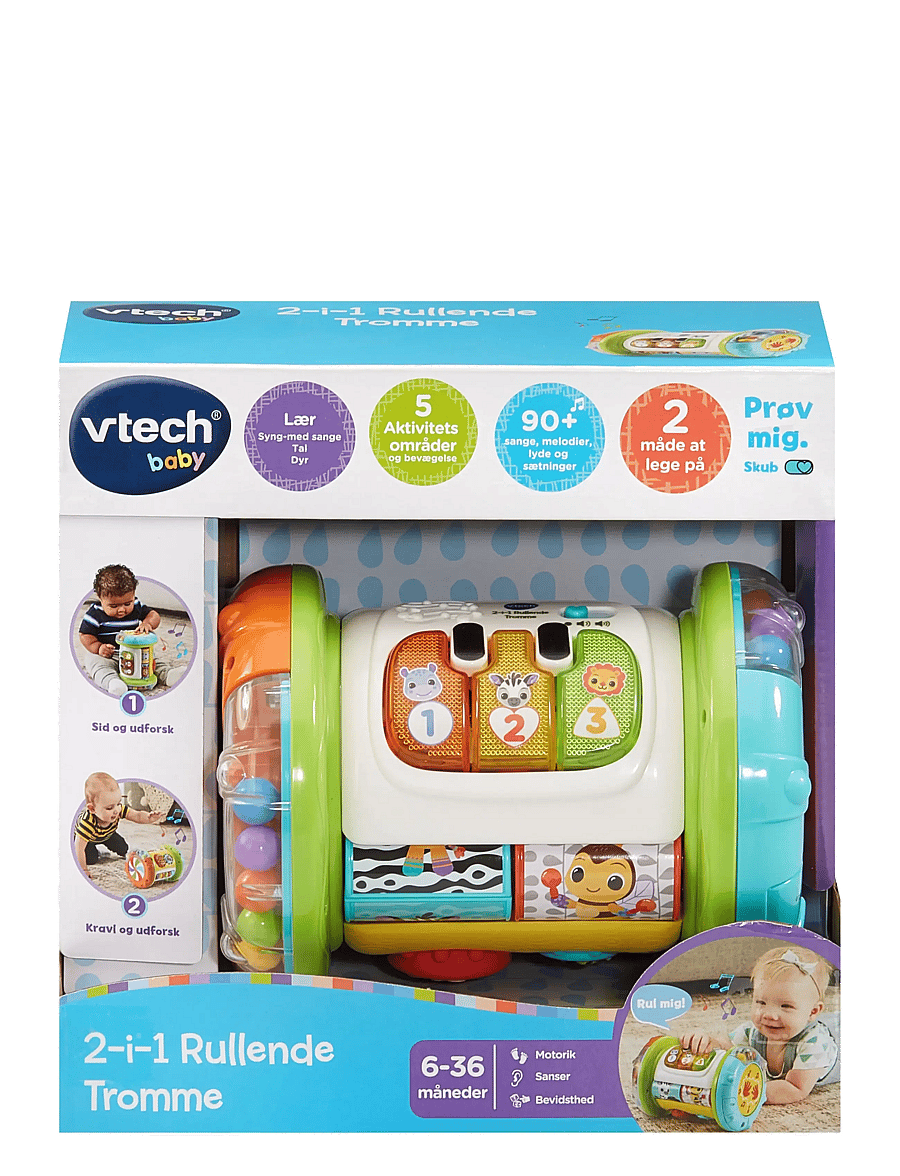 Vtech - Vtech 2- In 1 Rolling Explorer Drum DK - interaktivt legetøj - multi - 1