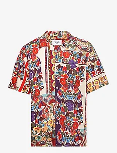 DIDCOT SS SHIRT ABSTRACT TILE PRINT RED MULTI, Wax London