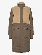 Hollie W Long Quilted Jacket - TRAVERTINE
