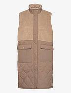 Hollie W Long Quilted Vest - PINE BARK