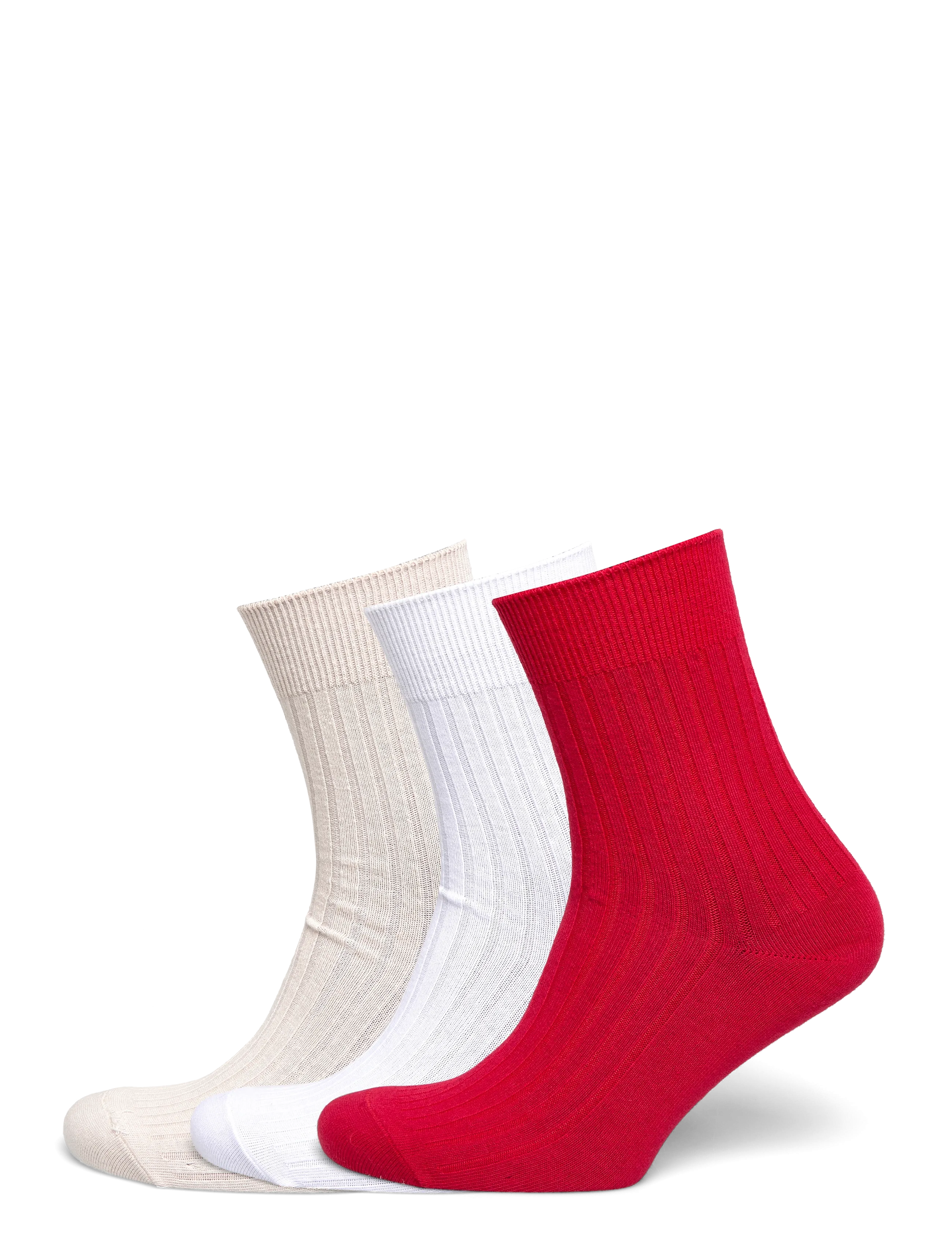 Weekday 3-pack Ribbed Crew Socks - Unterwäsche - RED DARK / red