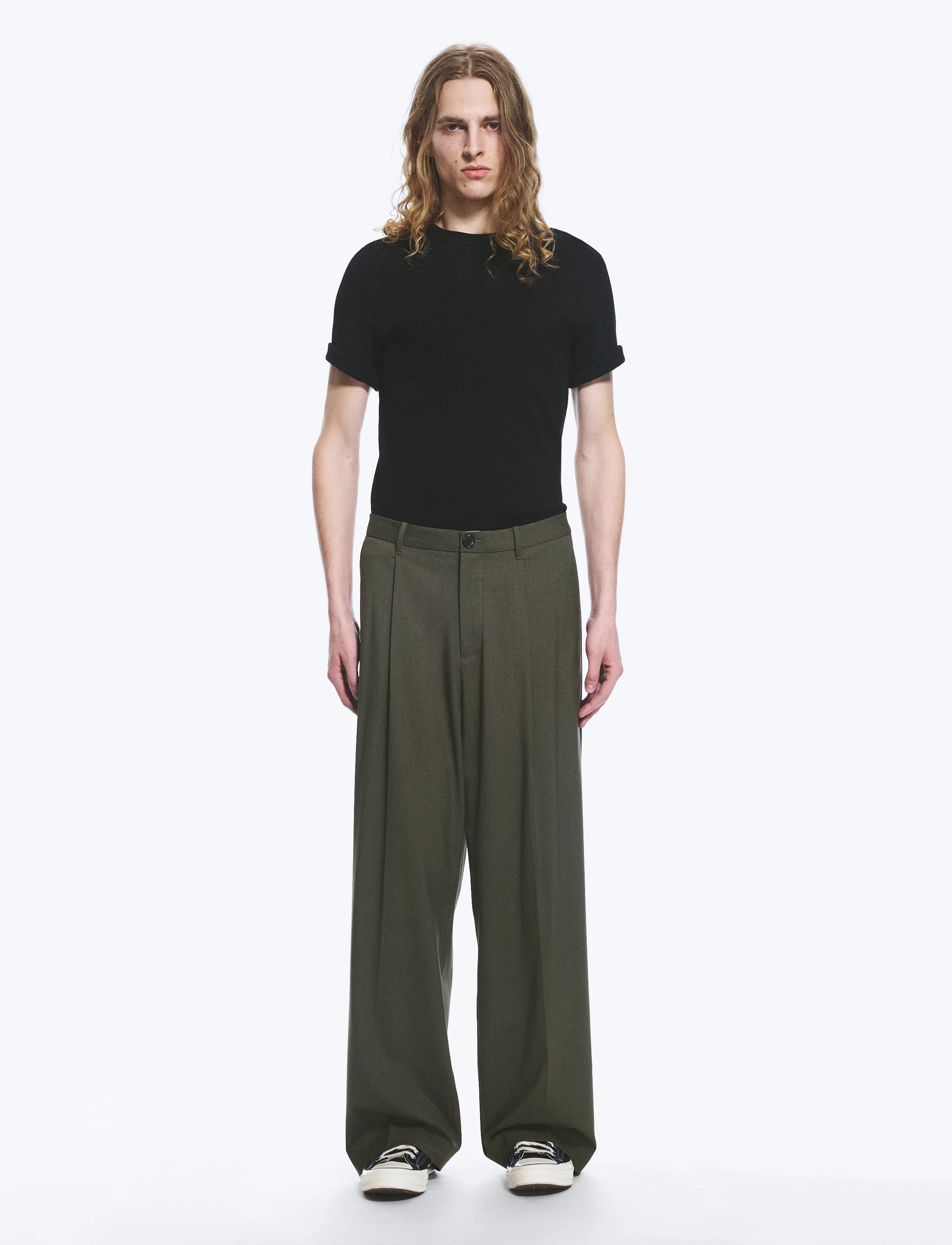 Weekday Uno Loose Suit Trousers, 54, Khaki green, Bukser > Afslappet, Herre