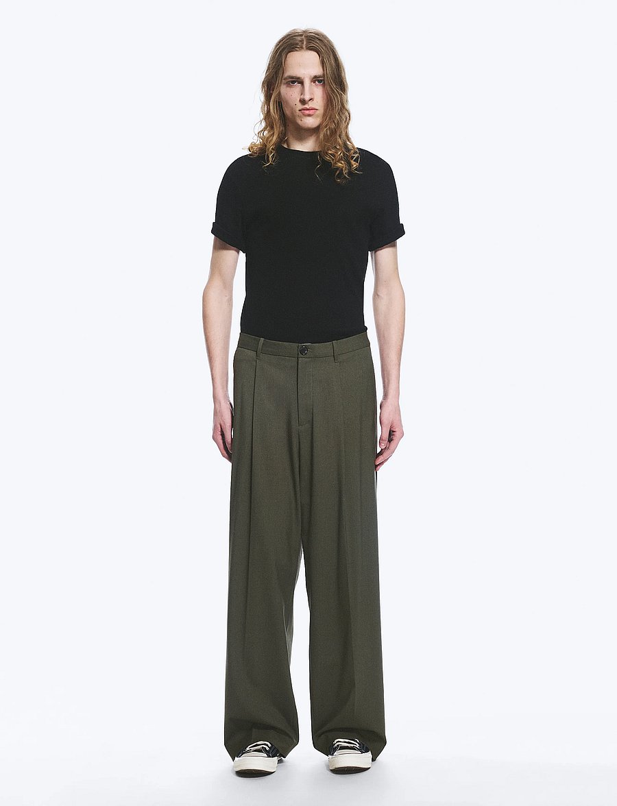 Weekday - Uno Loose Suit Trousers - anzugshosen - khaki green melange - 0