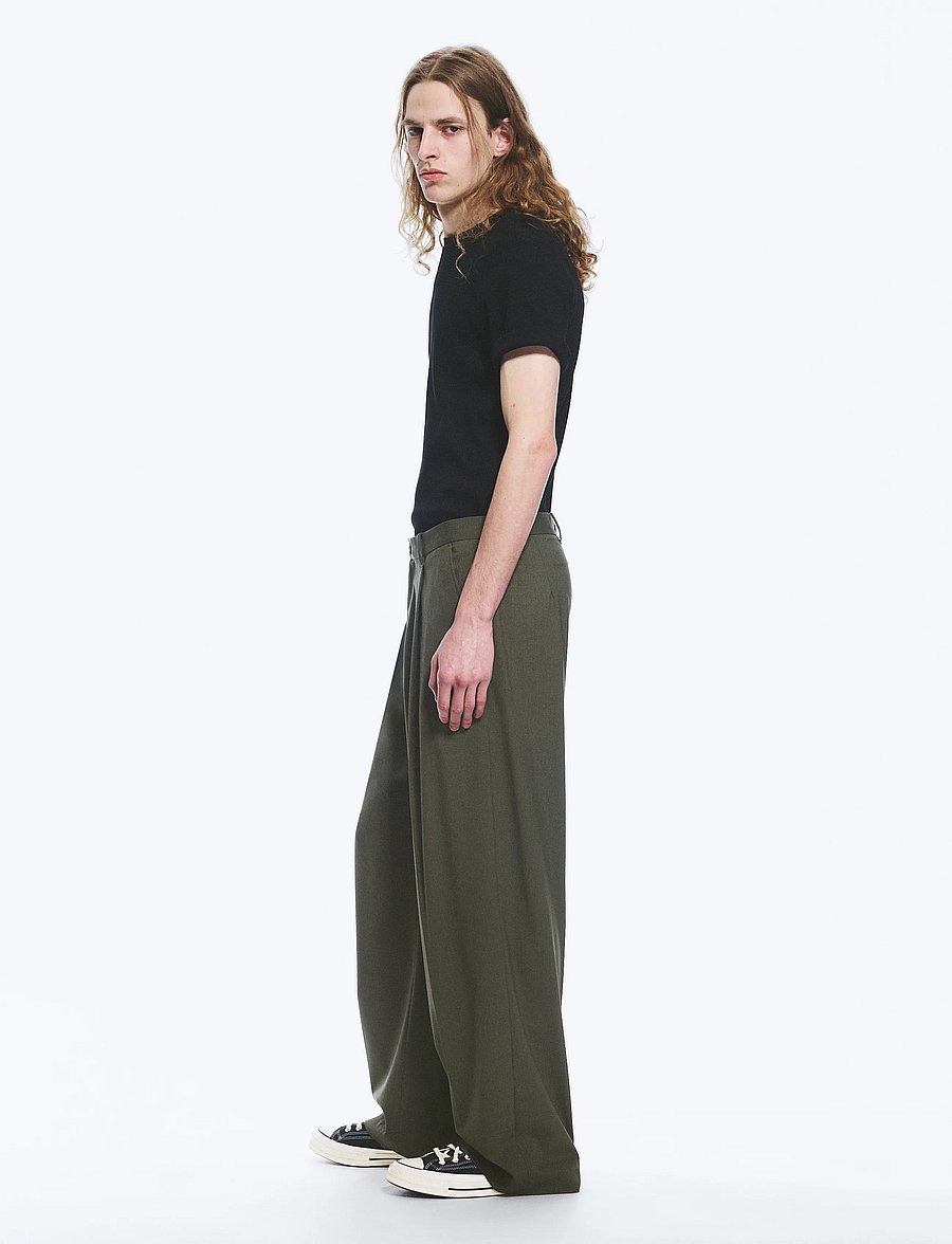 Weekday - Uno Loose Suit Trousers - anzugshosen - khaki green melange - 3