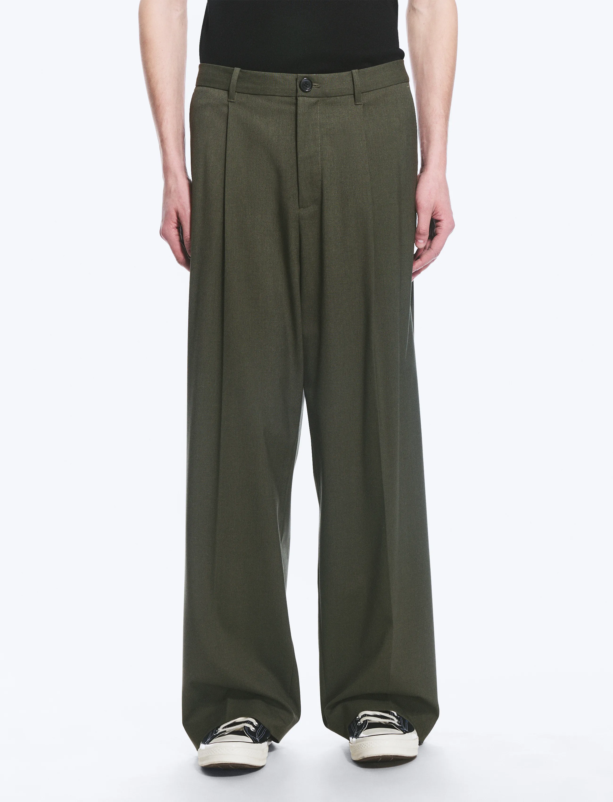 Weekday - Uno Loose Suit Trousers - anzugshosen - khaki green melange - 5