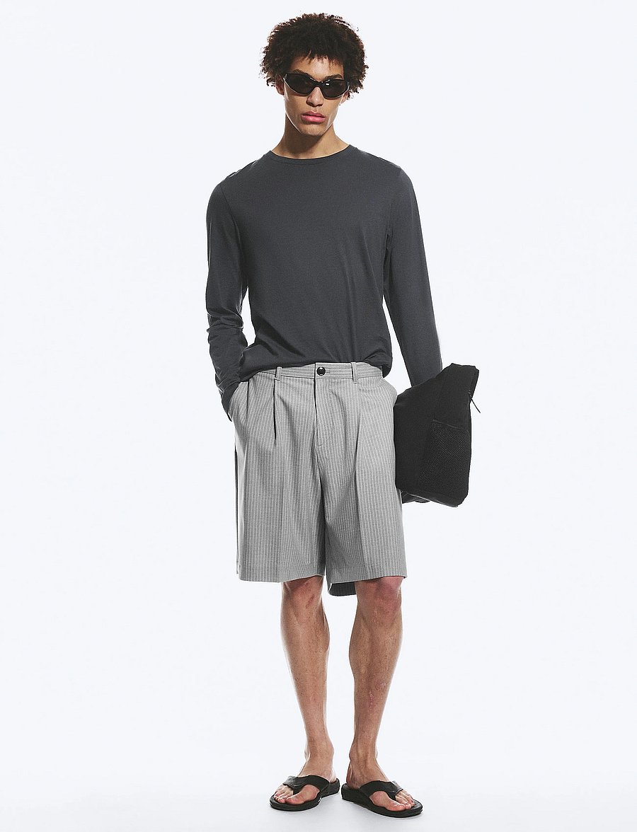 Weekday - Uno Loose Suit Shorts - chino lühikesed püksid - grey pinstripe - 0