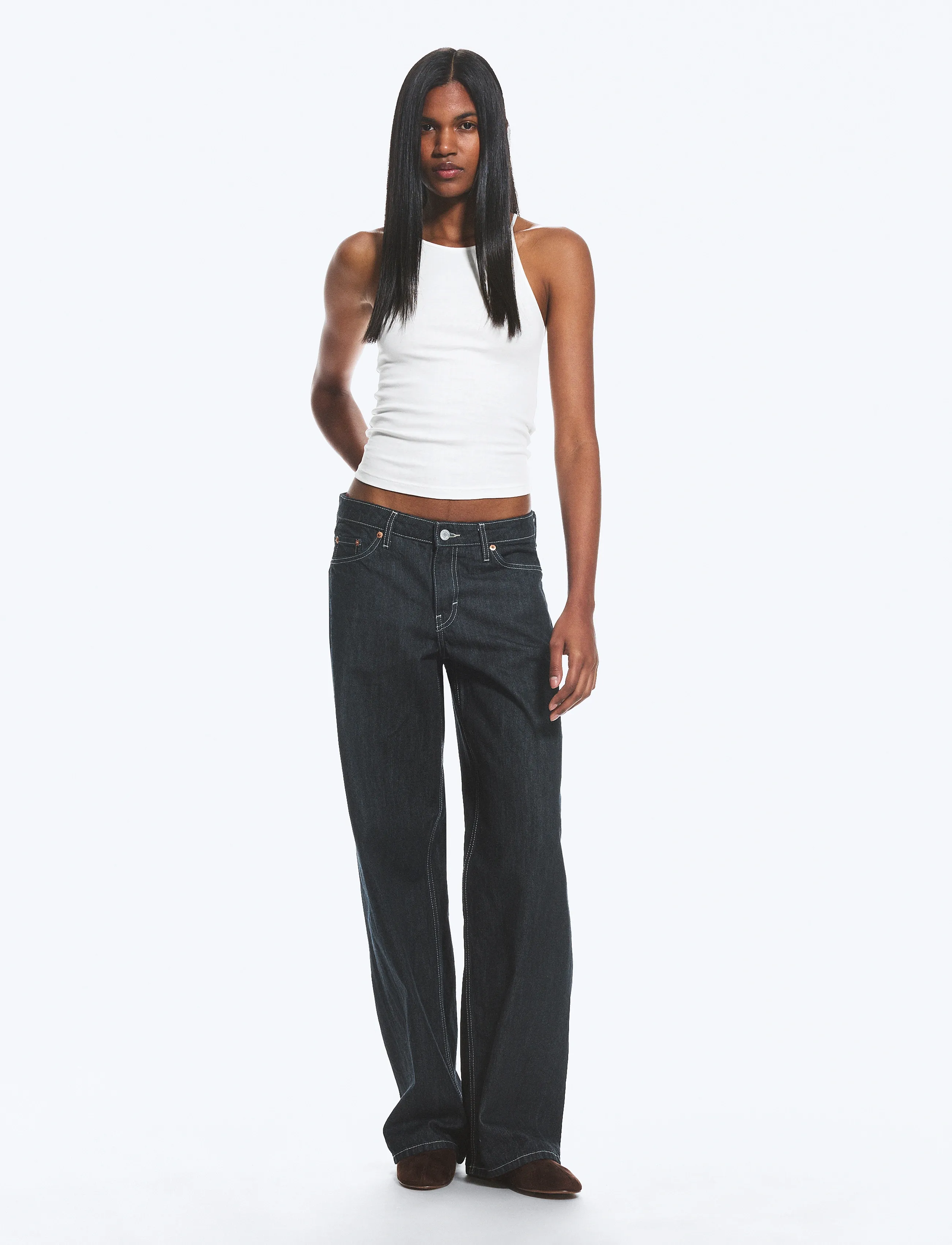 Weekday Ample Low Rise Loose Wide Jeans - Vêtements - BLUE RINSE / navy