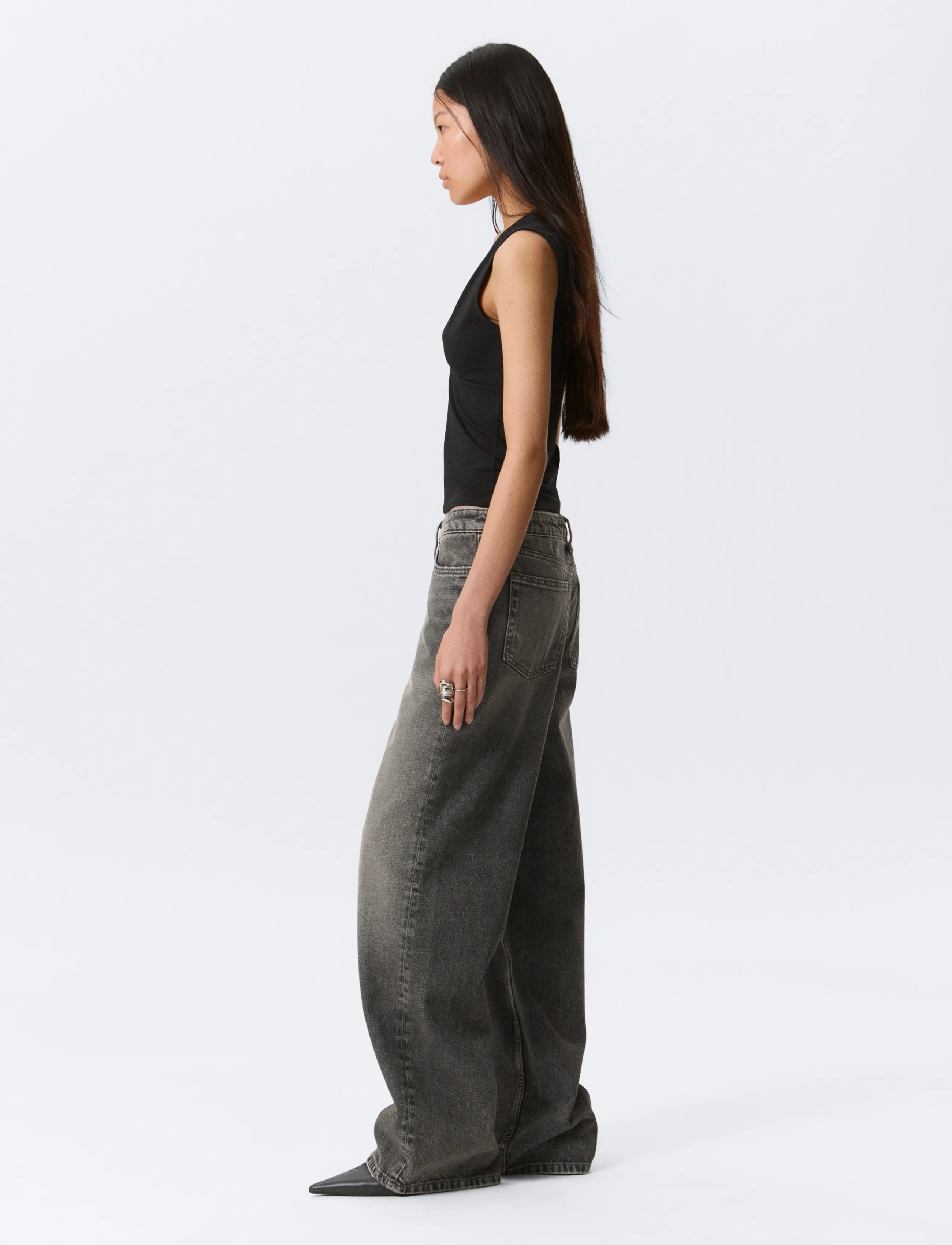 Weekday - Ample Low Rise Loose Wide Jeans - brede jeans - redondo black - 4
