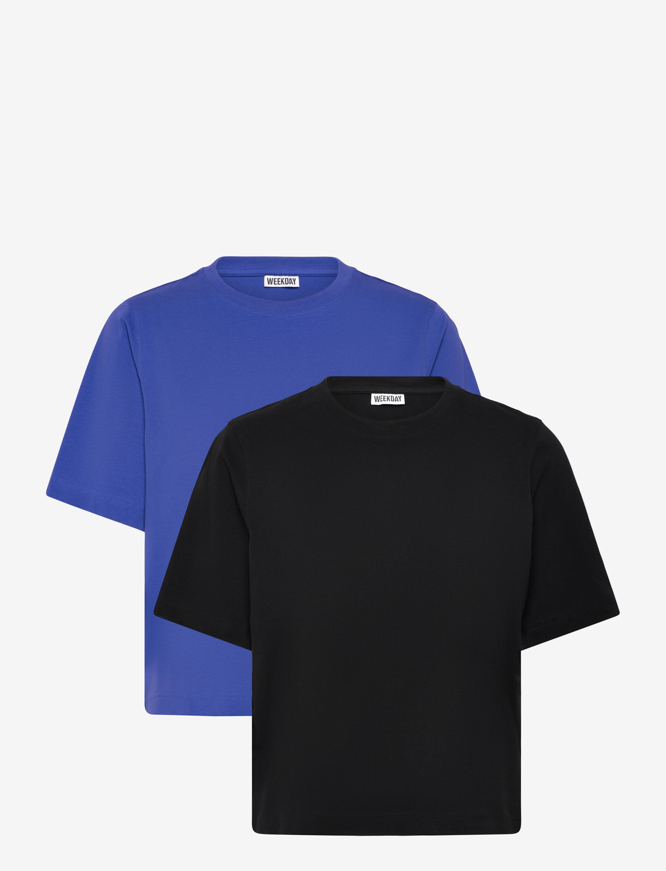 Weekday - 2-pack Boxy T-shirt - stuttermarbolir - blue bright + black - 0