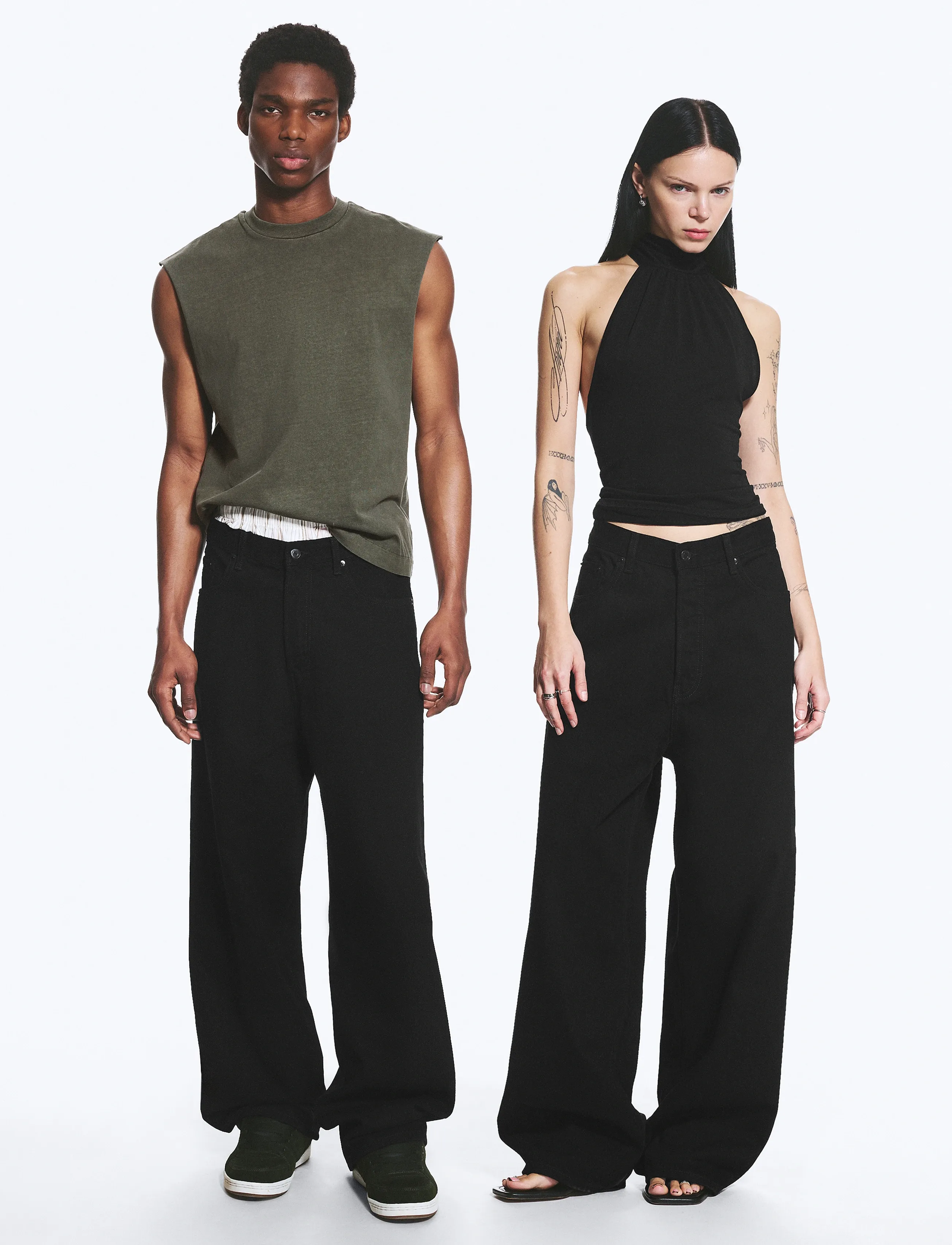 Weekday Astro Mid Rise Loose Baggy Unisex Jeans, Mænd, Mellemhøj Talje Løse Baggy Jeans, Sort, Str: 32 x 32