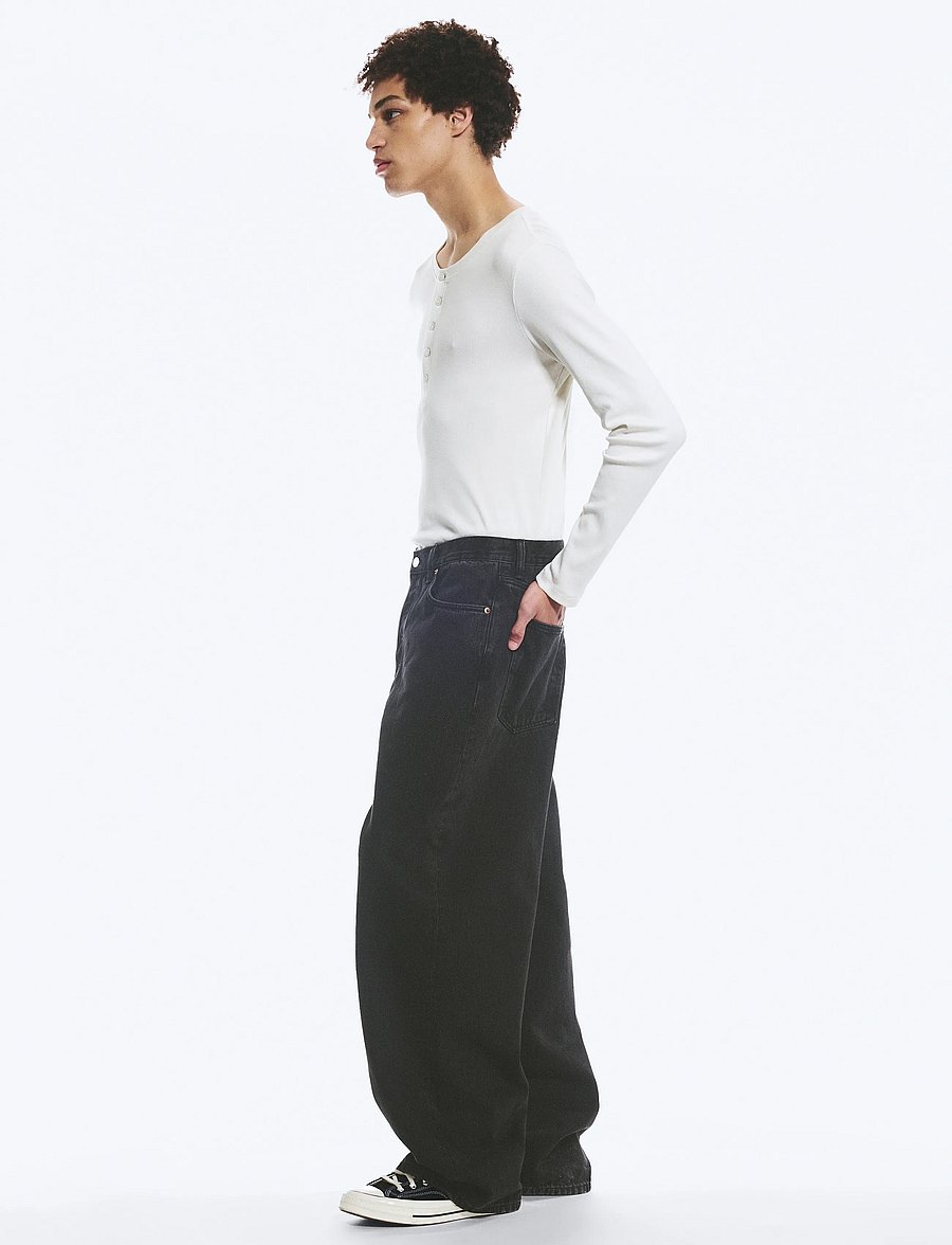 Weekday - Astro Mid Rise Loose Baggy Leg Unisex Jeans - alt laienevad teksad - tuned black - 4