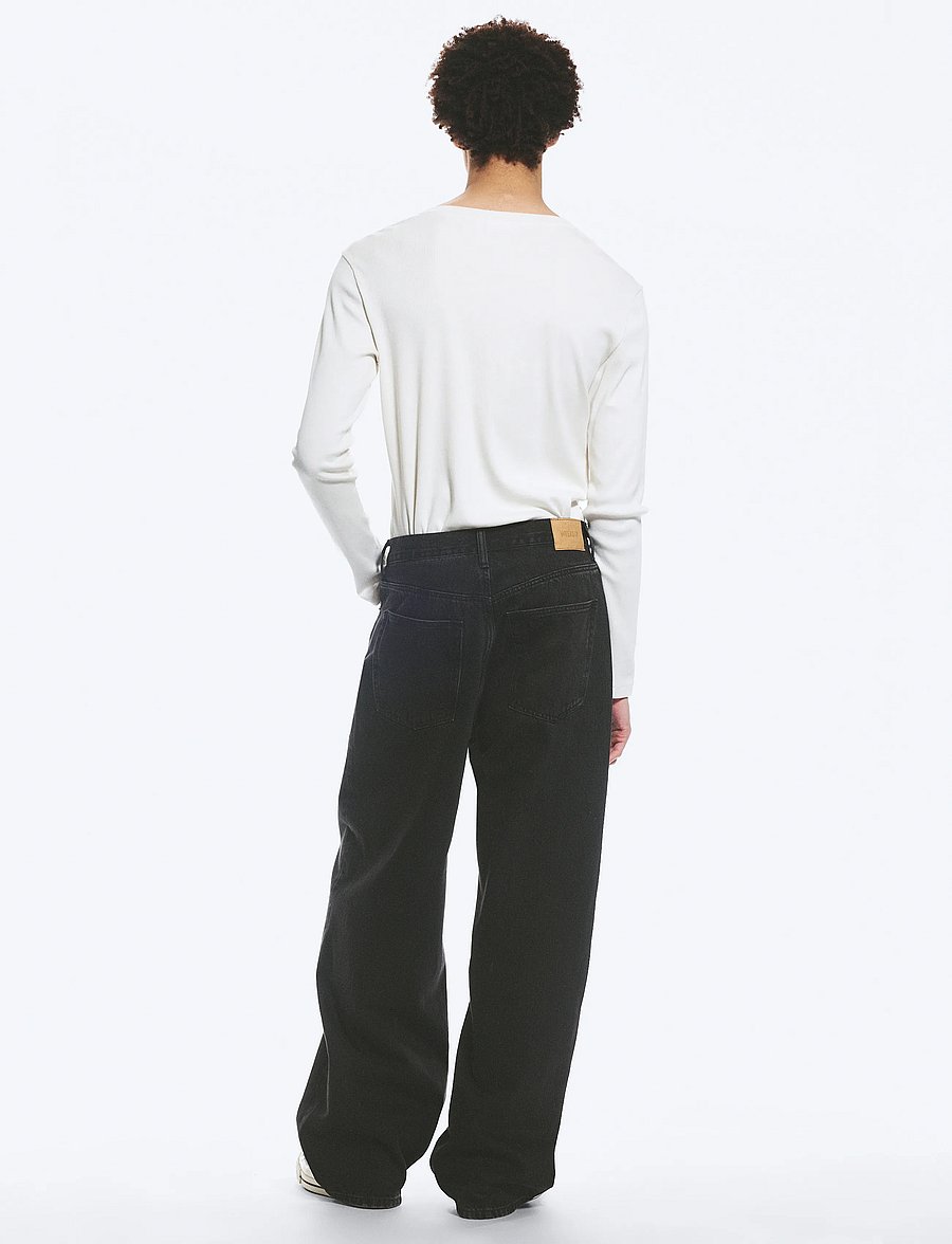 Weekday - Astro Mid Rise Loose Baggy Leg Unisex Jeans - alt laienevad teksad - tuned black - 5
