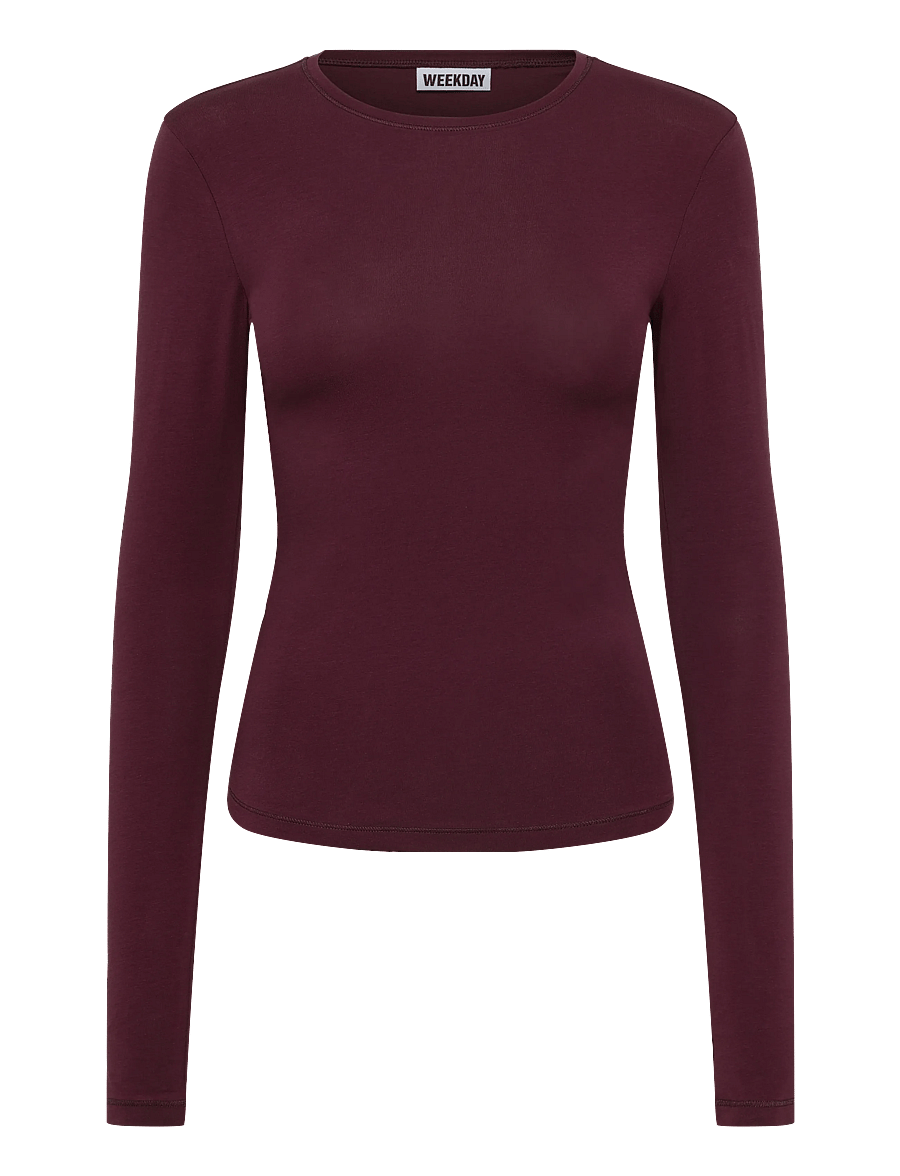 Weekday - Slim Fitted Long Sleeve - langärmlige tops - dark purple - 0