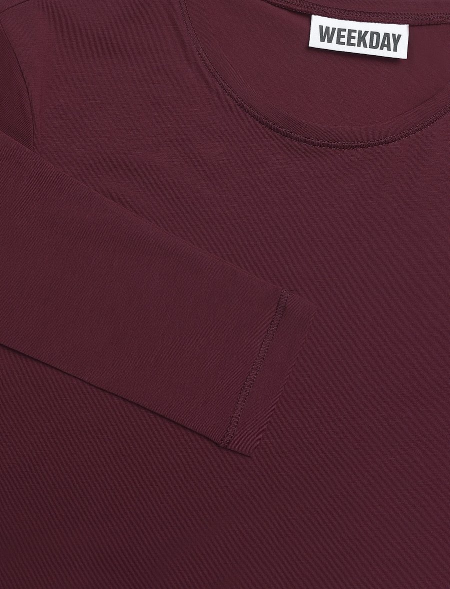 Weekday - Slim Fitted Long Sleeve - langärmlige tops - dark purple - 2