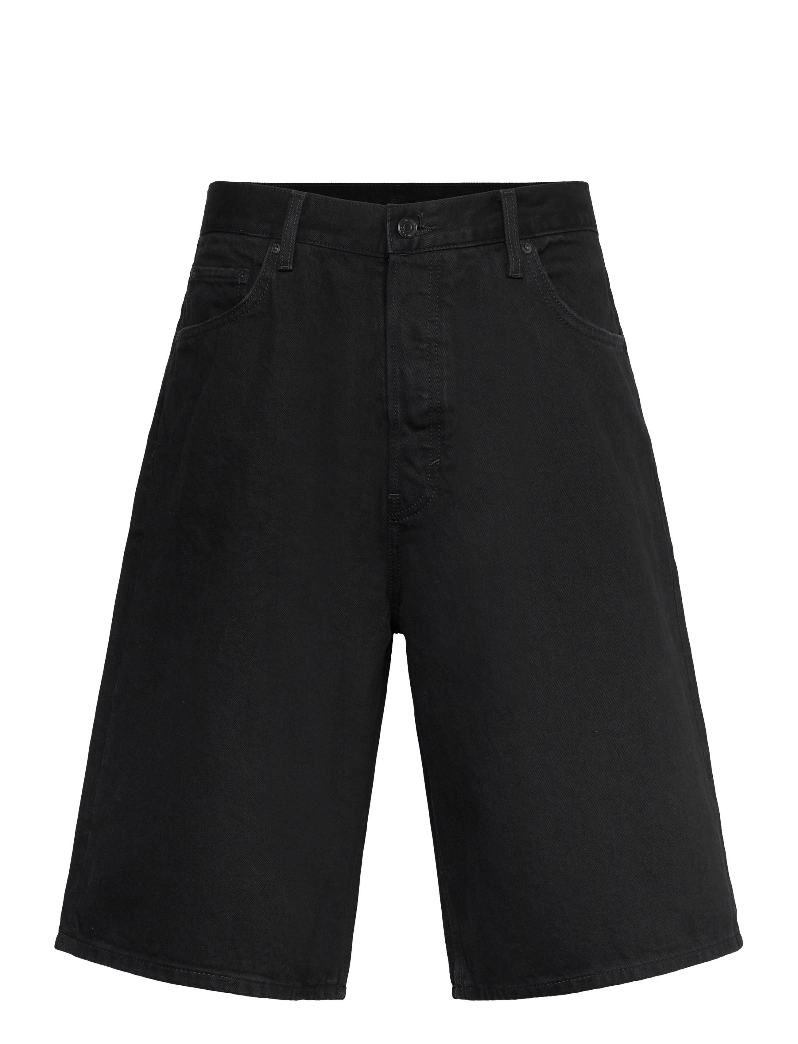 Weekday Astro Mid Rise Loose Baggy Denim Shorts, Mænd, Mellemhøj Talje Løse Baggy Denim Shorts, Sort, Str: 30