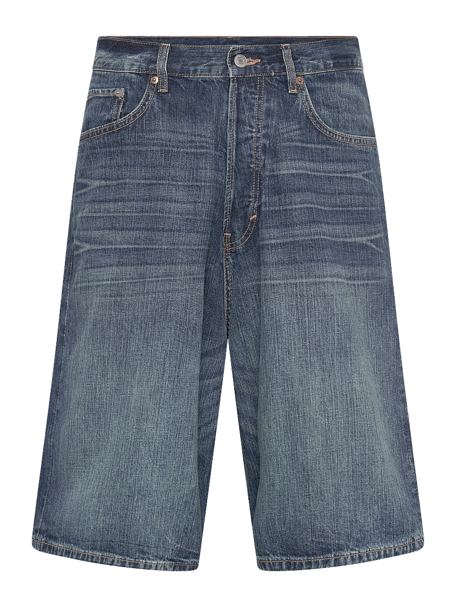 Weekday - Astro Mid Rise Loose Baggy Denim Shorts - jeansshorts - blue hymn - 0
