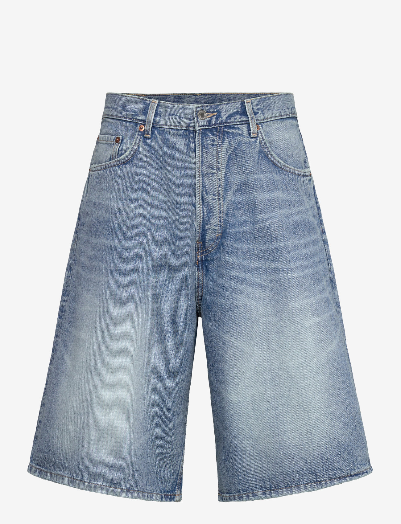 Weekday - Astro Mid Rise Loose Baggy Denim Shorts - jorts - blue stream - 0